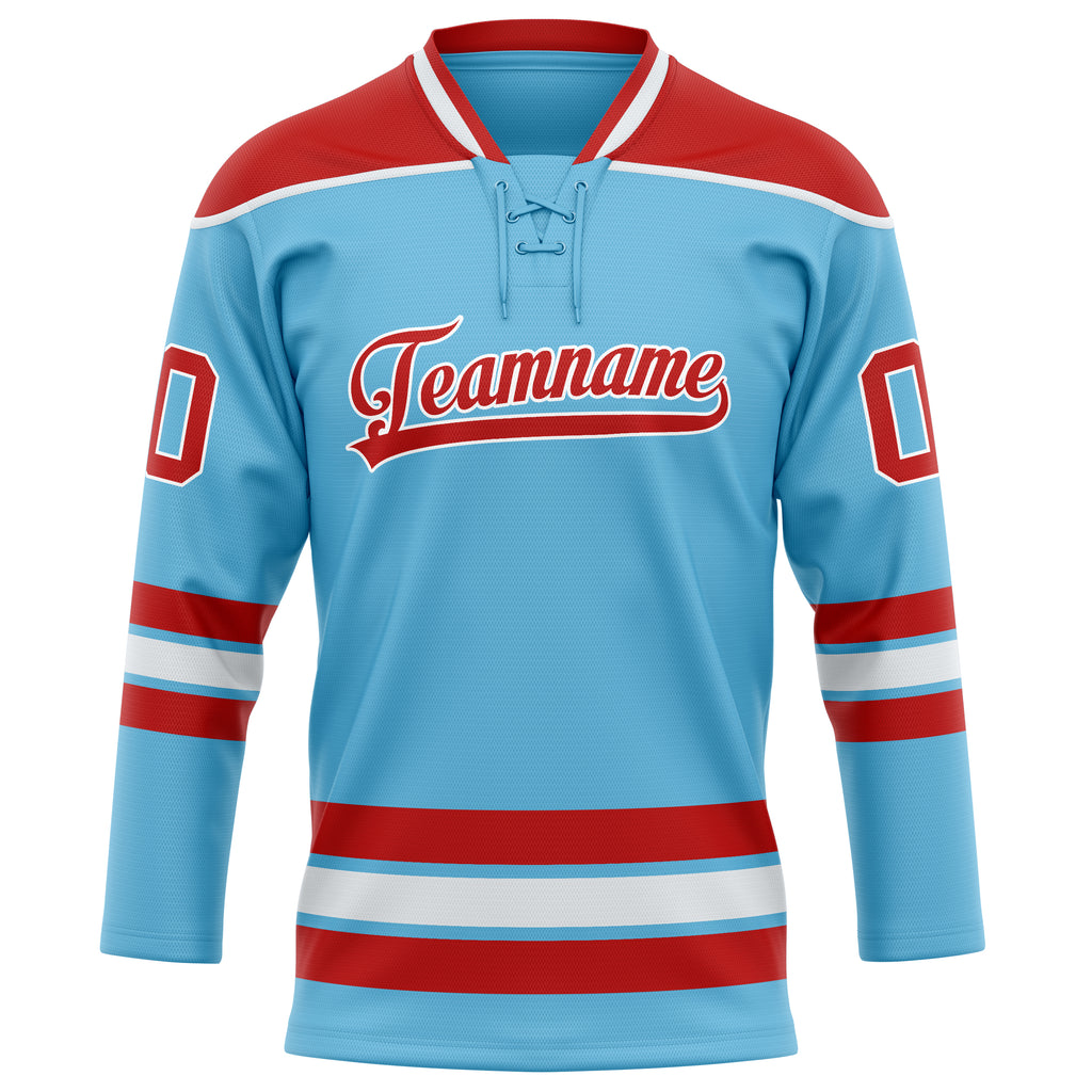 Personalized Sky & Blue Red Solid Colour Hockey Jersey