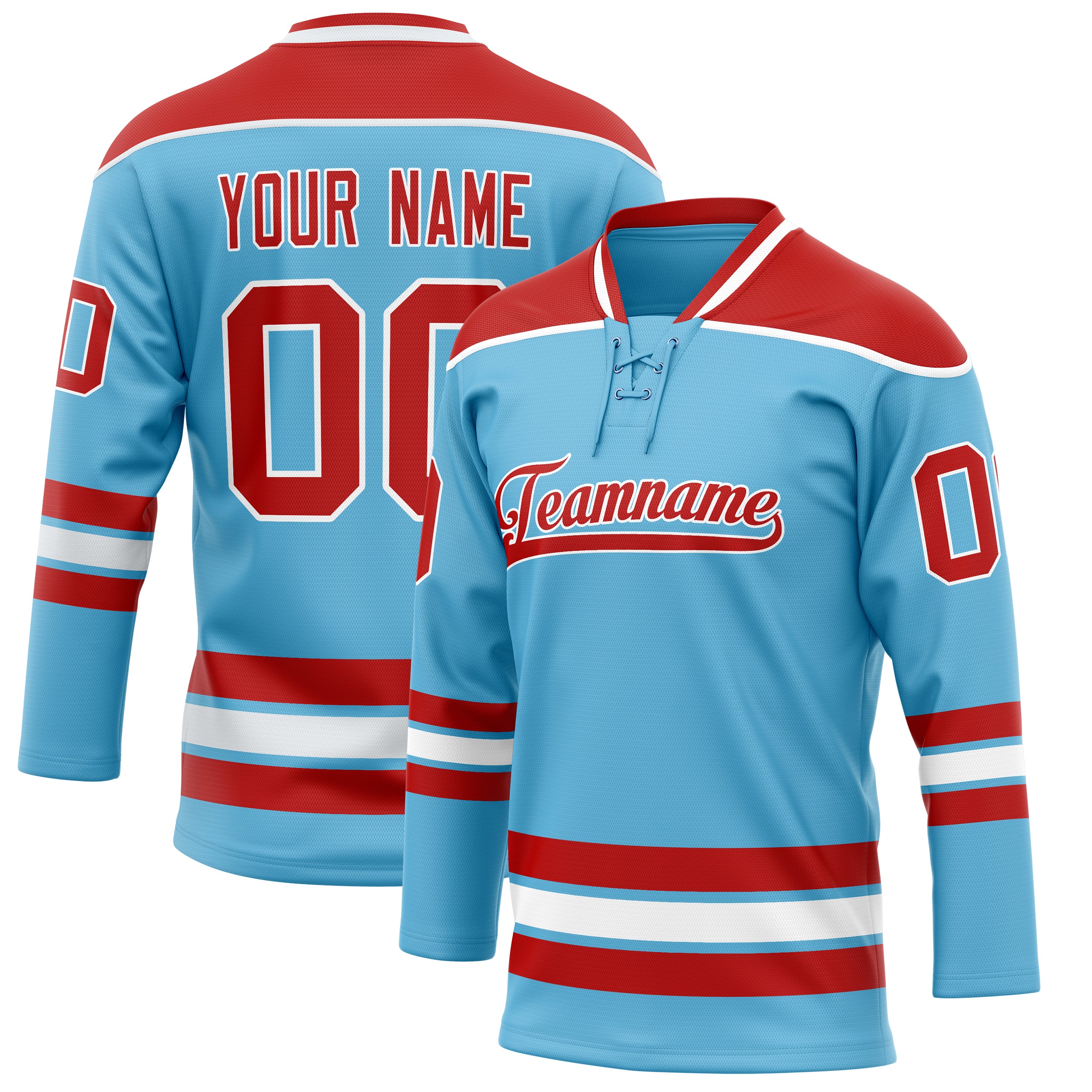 Personalized Sky & Blue Red Solid Colour Hockey Jersey