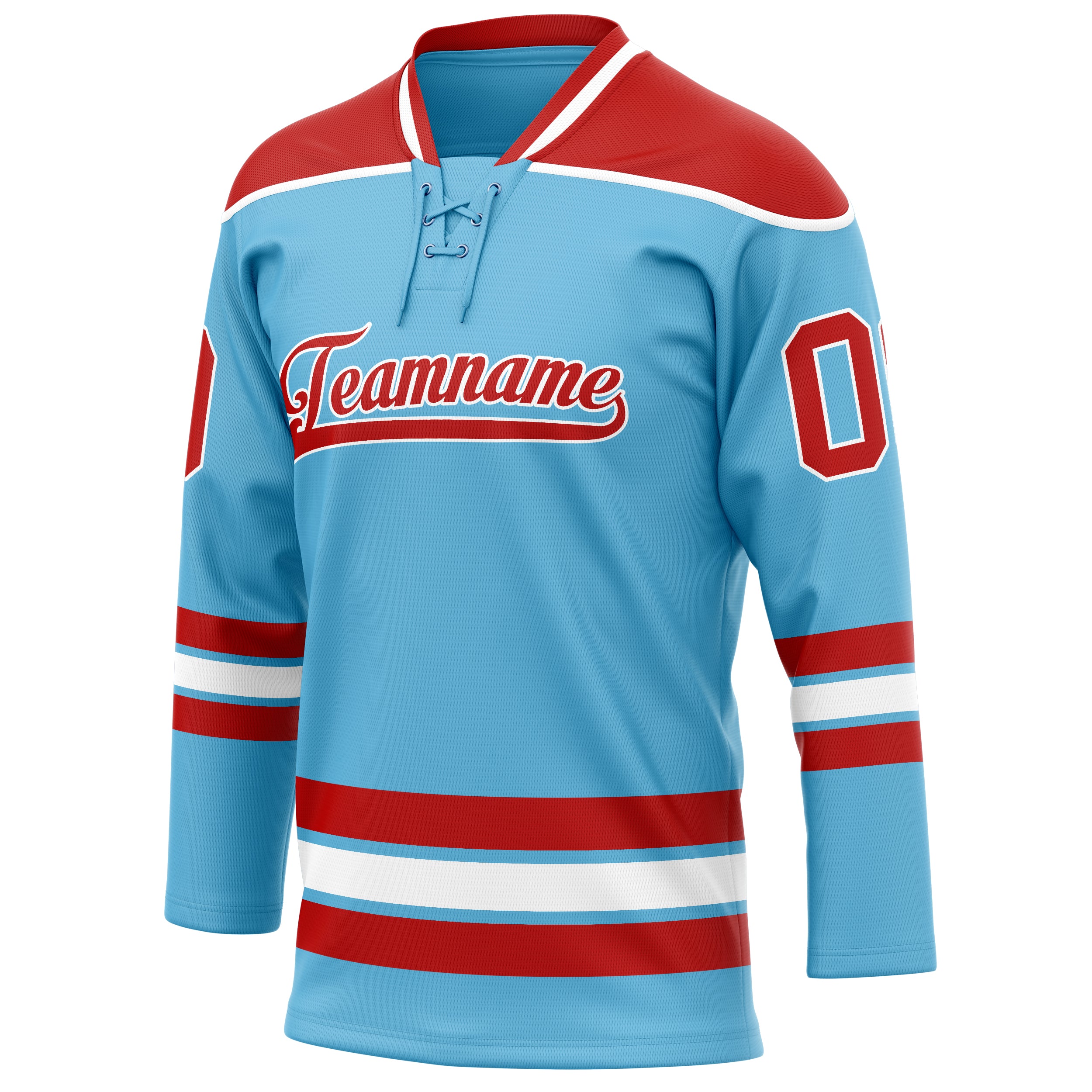 Personalized Sky & Blue Red Solid Colour Hockey Jersey