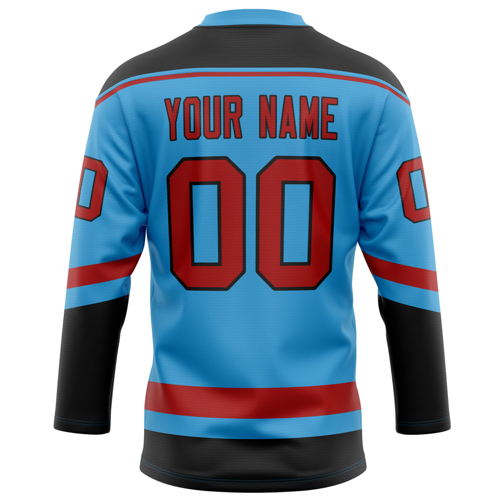 Personalized Sky & Blue Black Solid Colour Hockey Jersey