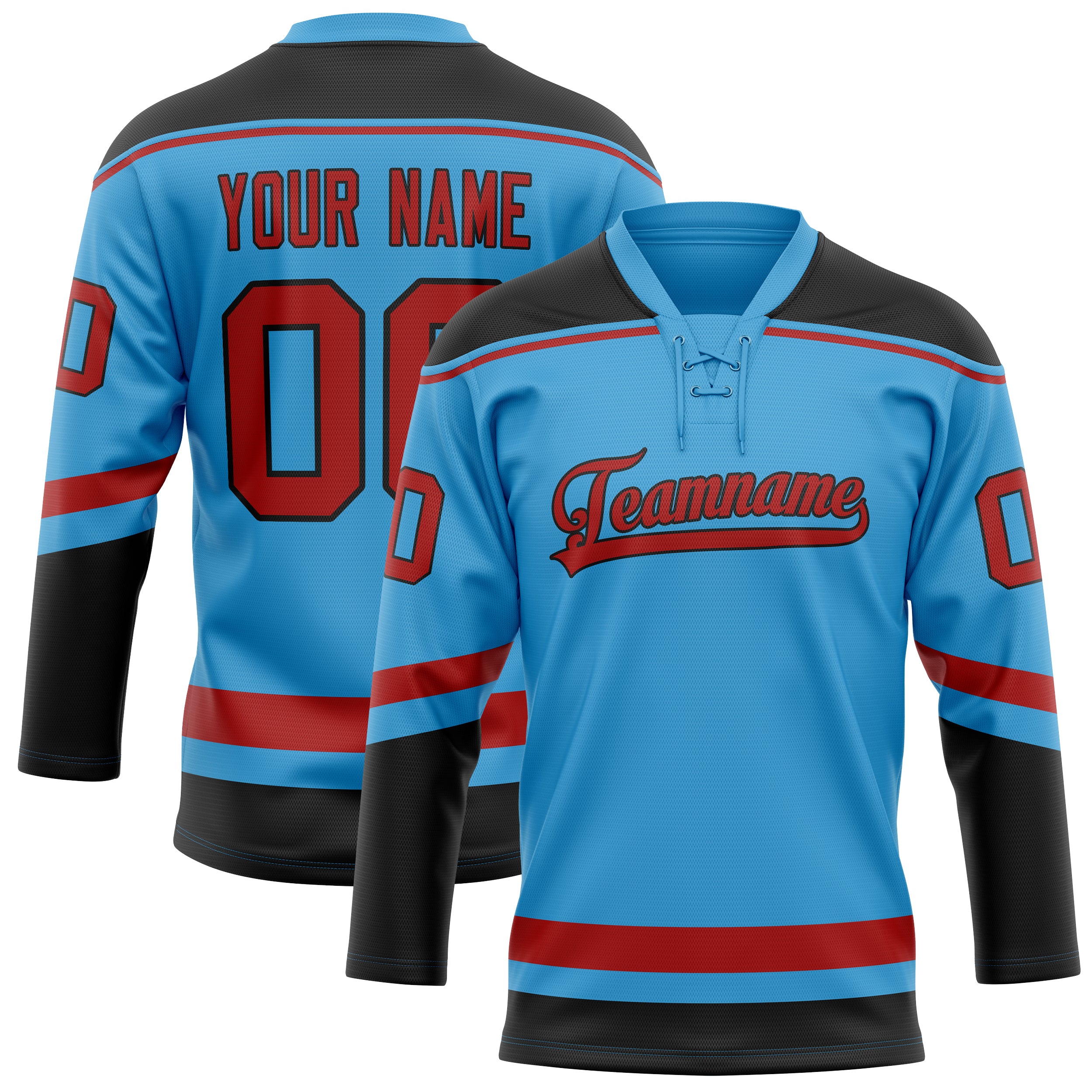 Personalized Sky & Blue Black Solid Colour Hockey Jersey