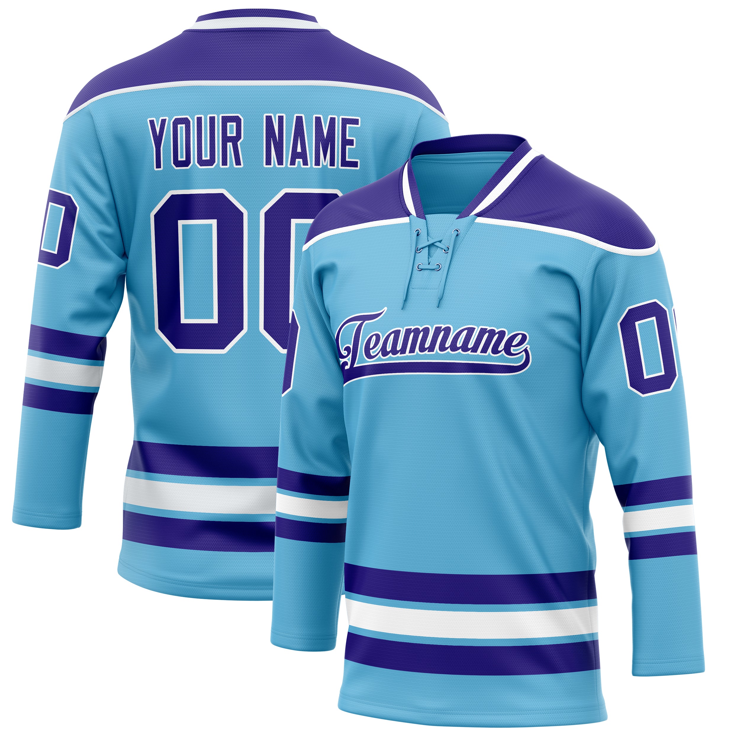 Personalized Sky & Blue Purple Solid Colour Hockey Jersey
