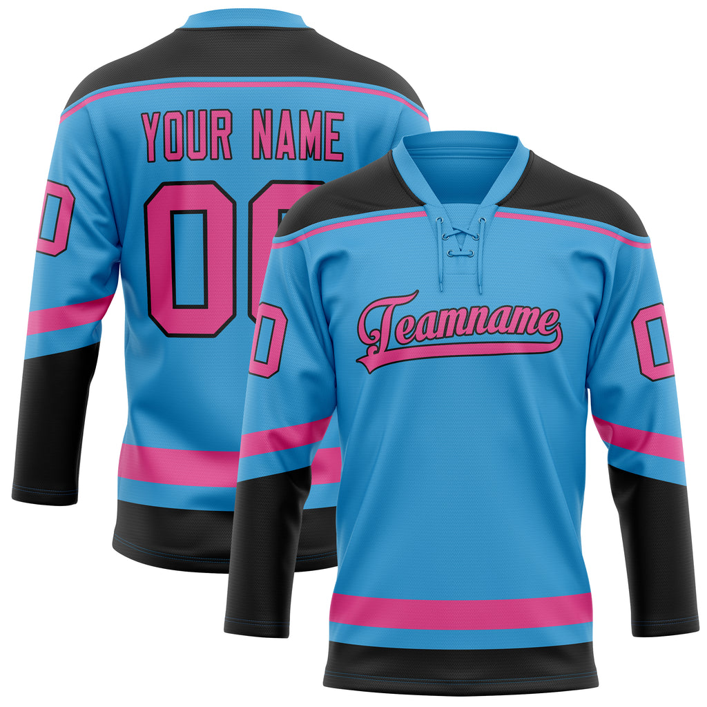 Personalized Sky & Blue Pink Solid Colour Hockey Jersey