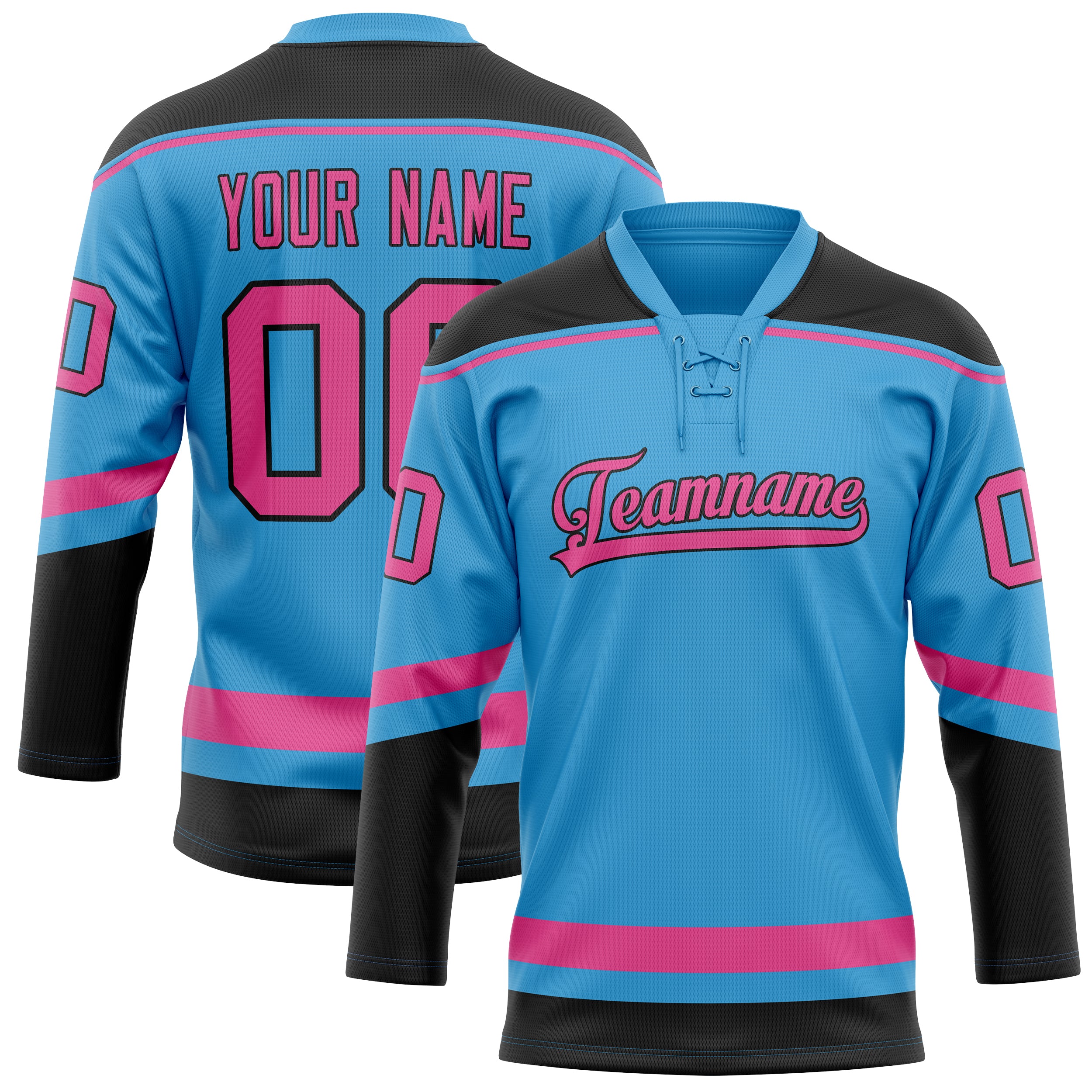 Personalized Sky & Blue Pink Solid Colour Hockey Jersey