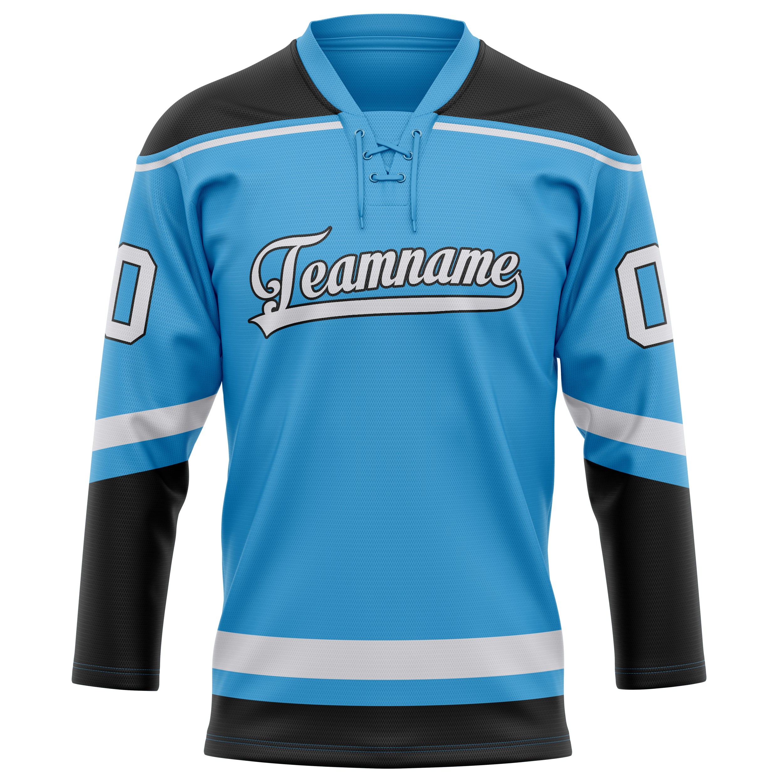 Personalized Sky & Blue Black Solid Colour Hockey Jersey