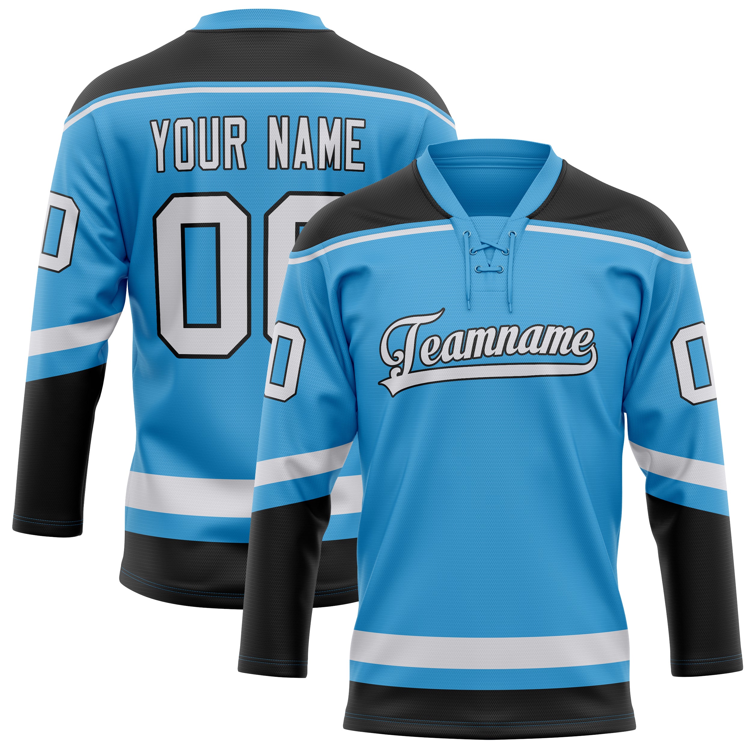 Personalized Sky & Blue Black Solid Colour Hockey Jersey