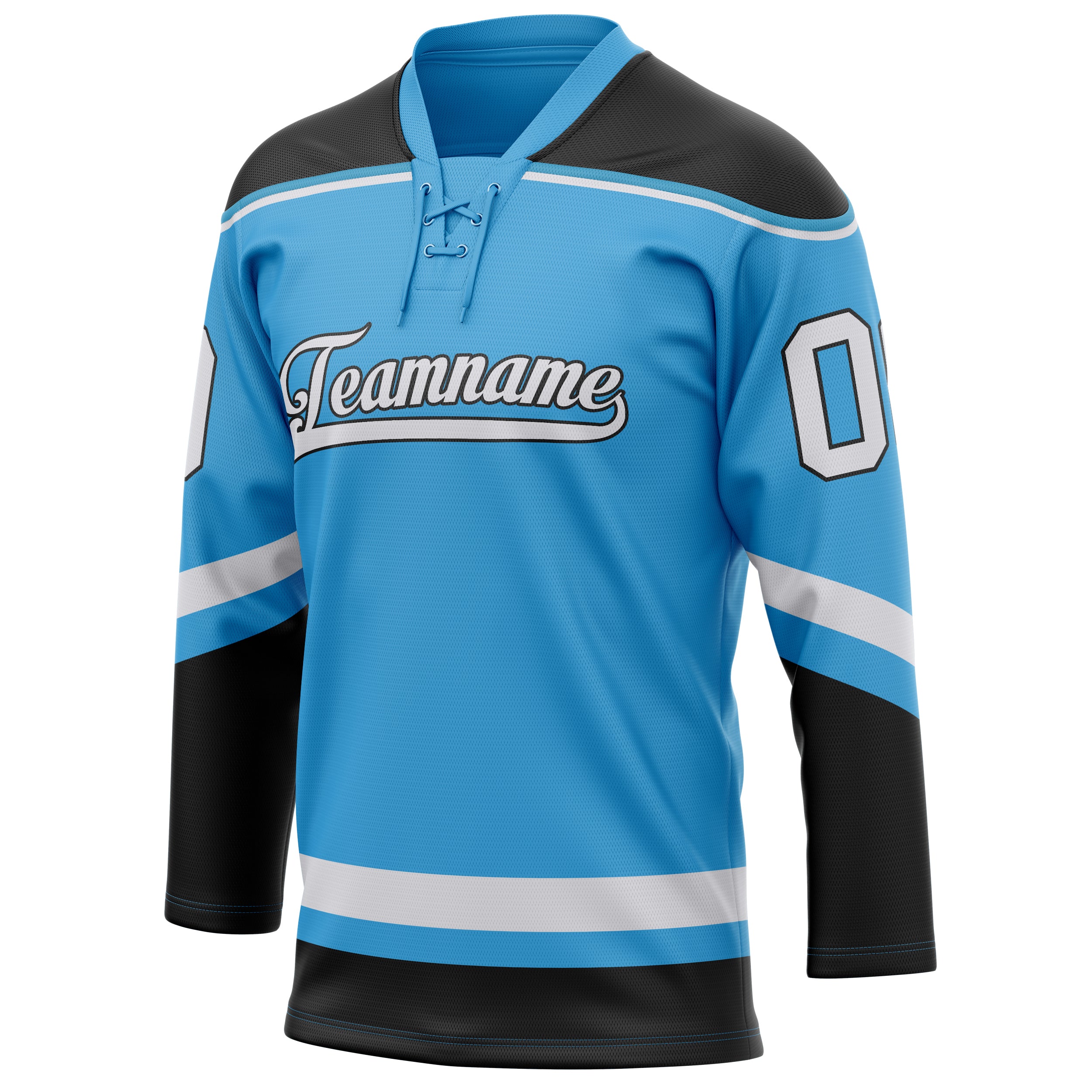 Personalized Sky & Blue Black Solid Colour Hockey Jersey
