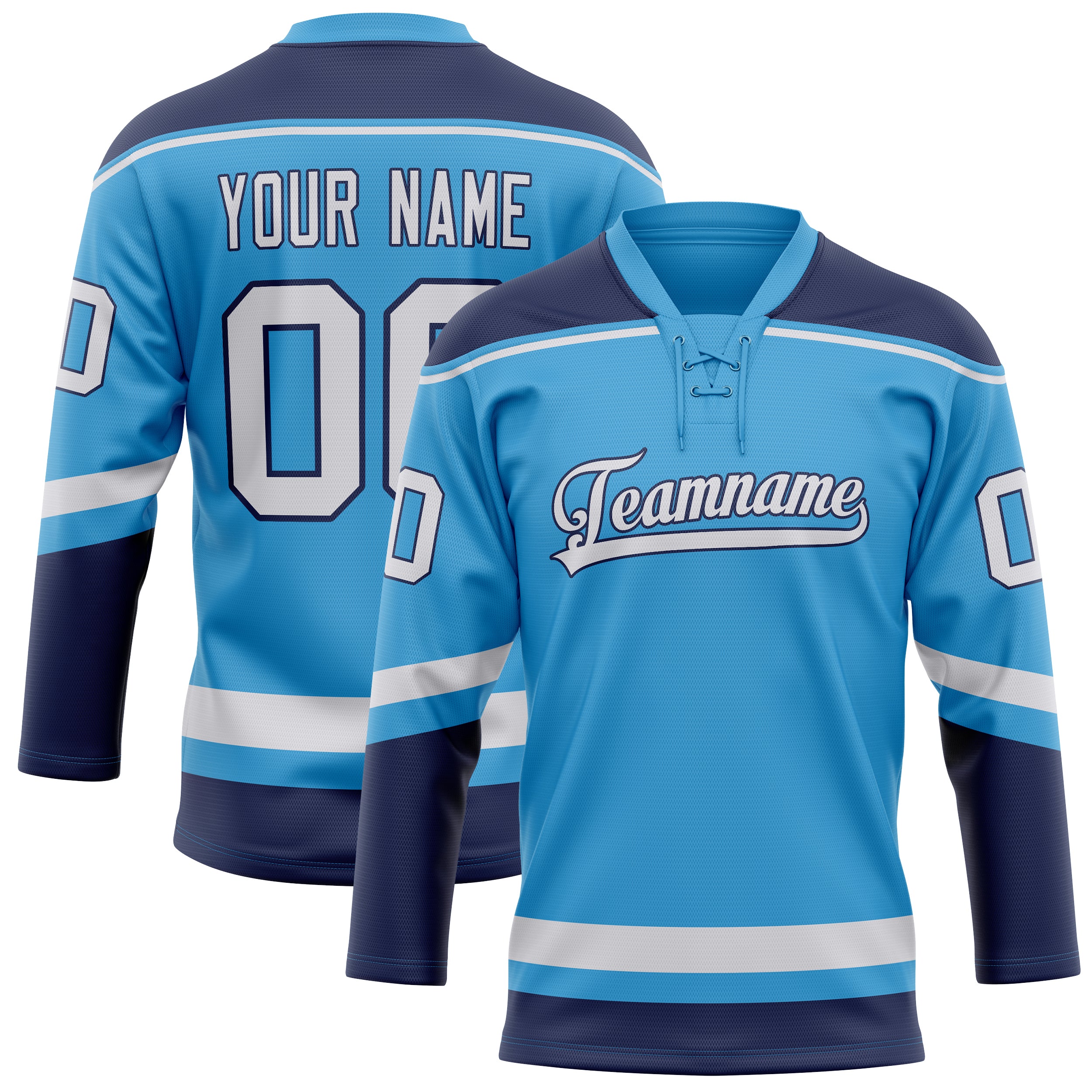 Personalized Sky & Blue Navy Solid Colour Hockey Jersey