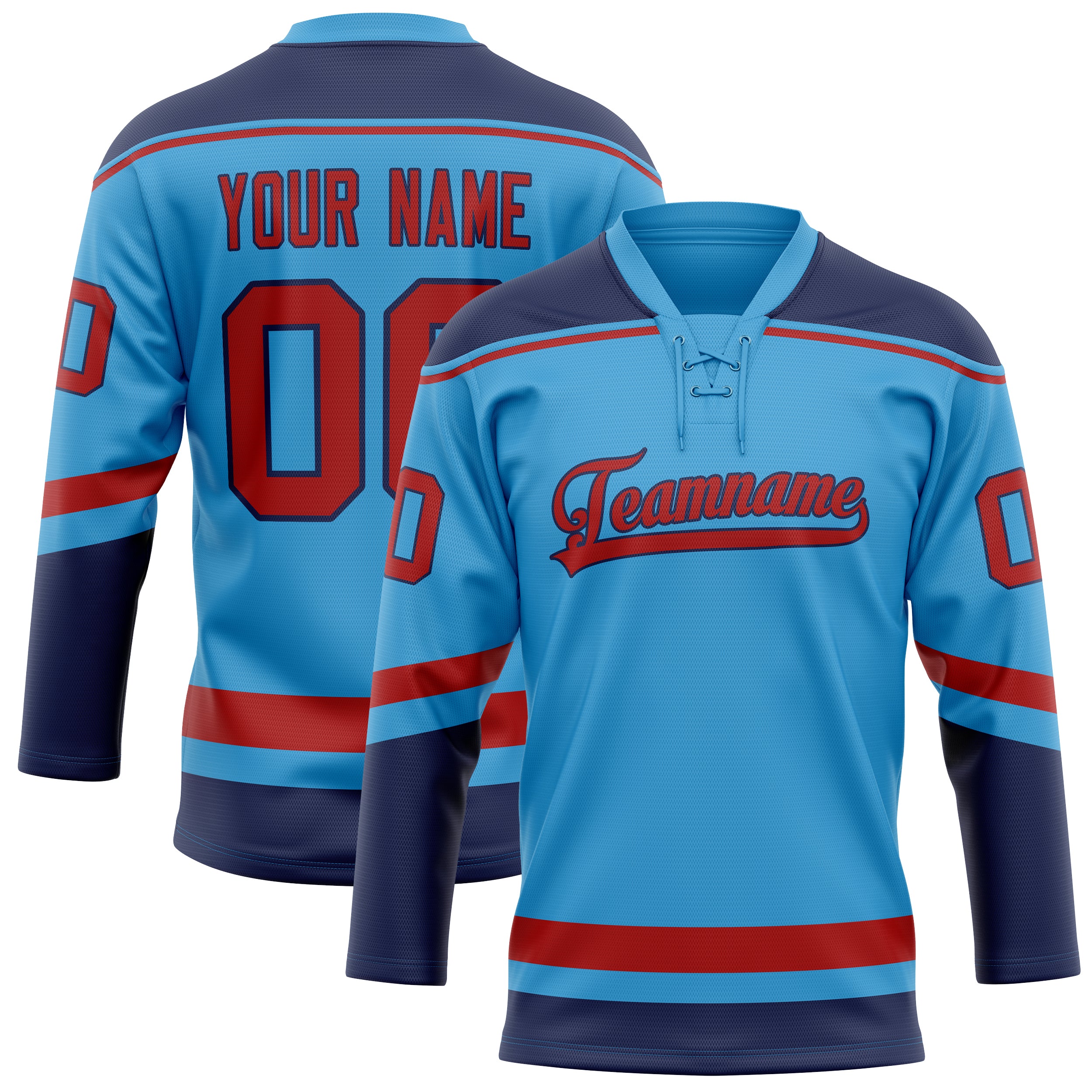 Personalized Sky & Blue Red Solid Colour Hockey Jersey