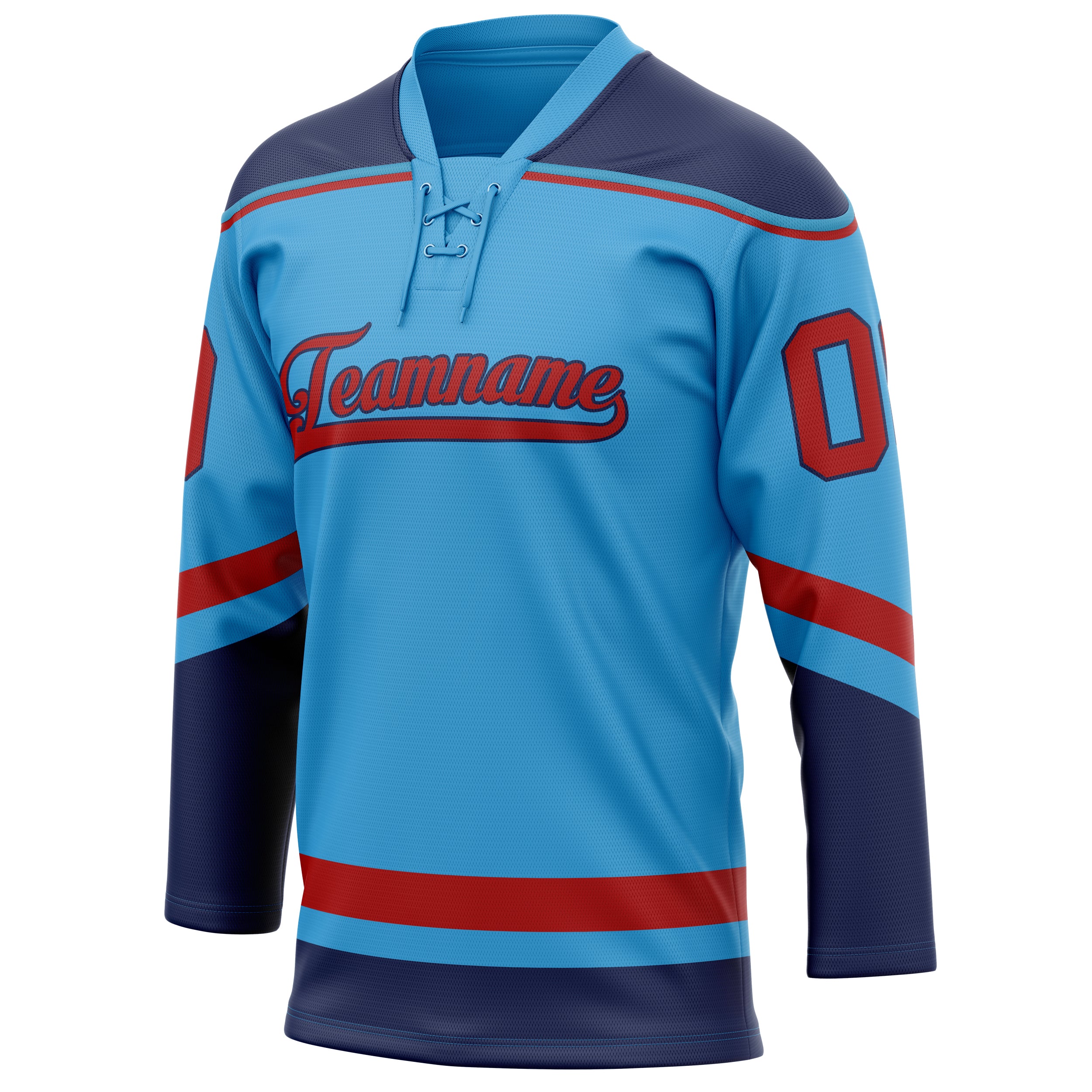 Personalized Sky & Blue Red Solid Colour Hockey Jersey