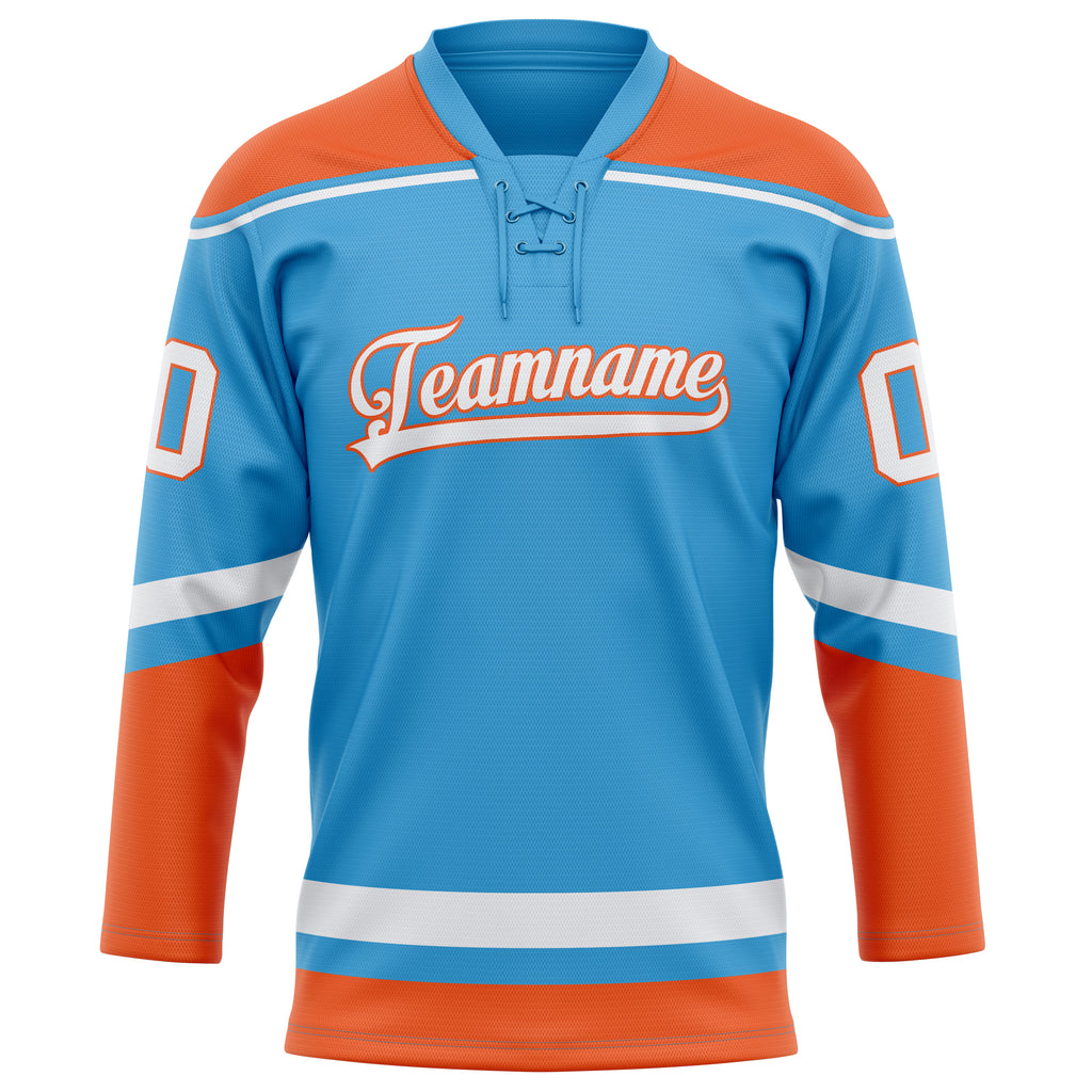 Personalized Sky & Blue Orange Solid Colour Hockey Jersey