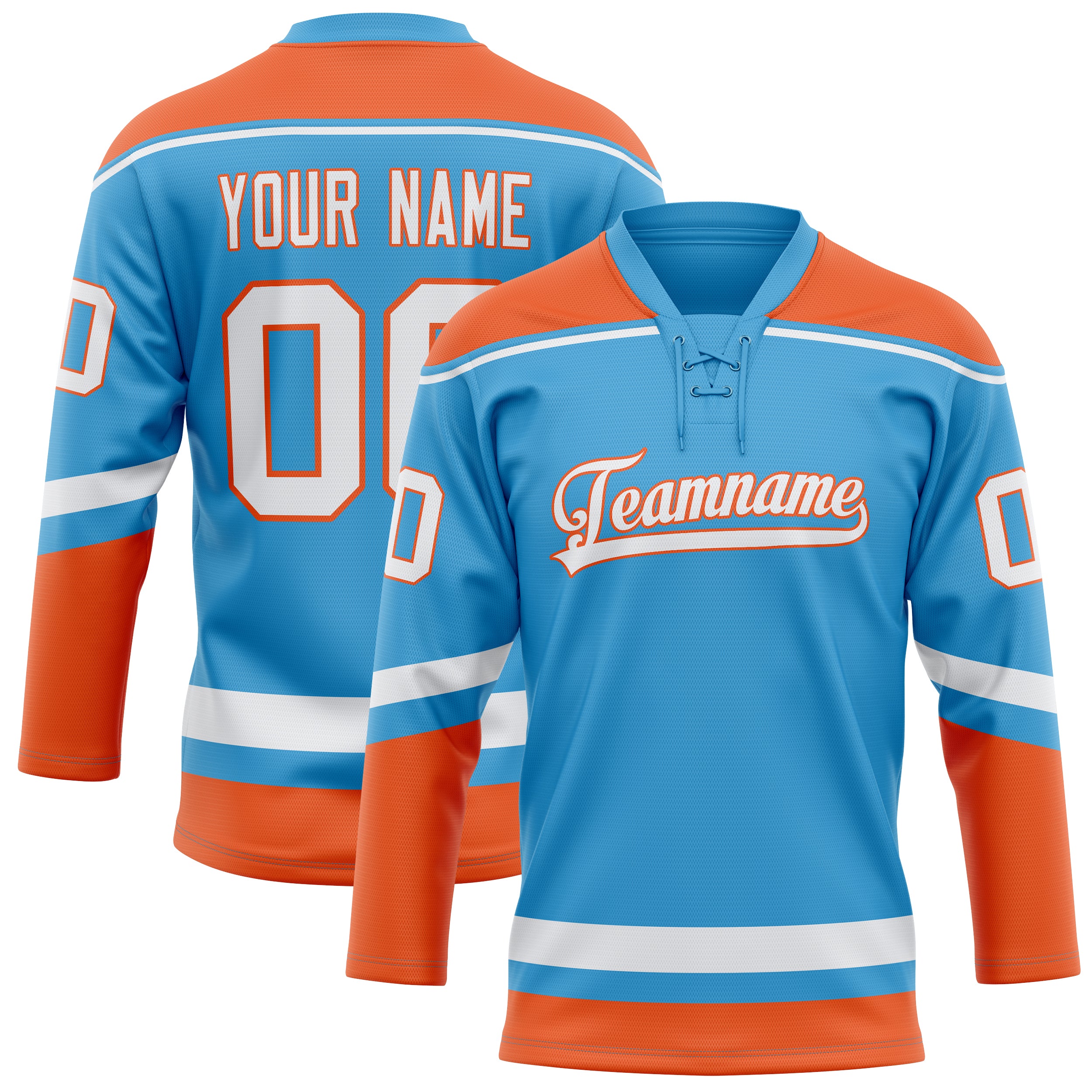 Personalized Sky & Blue Orange Solid Colour Hockey Jersey
