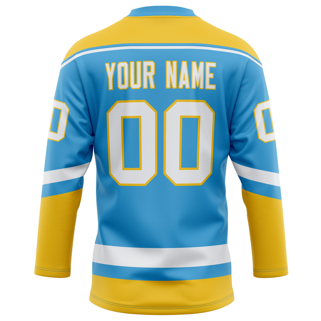 Personalized Sky & Blue Gold Solid Colour Hockey Jersey