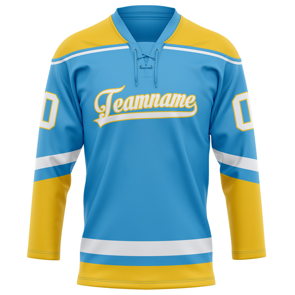 Personalized Sky & Blue Gold Solid Colour Hockey Jersey