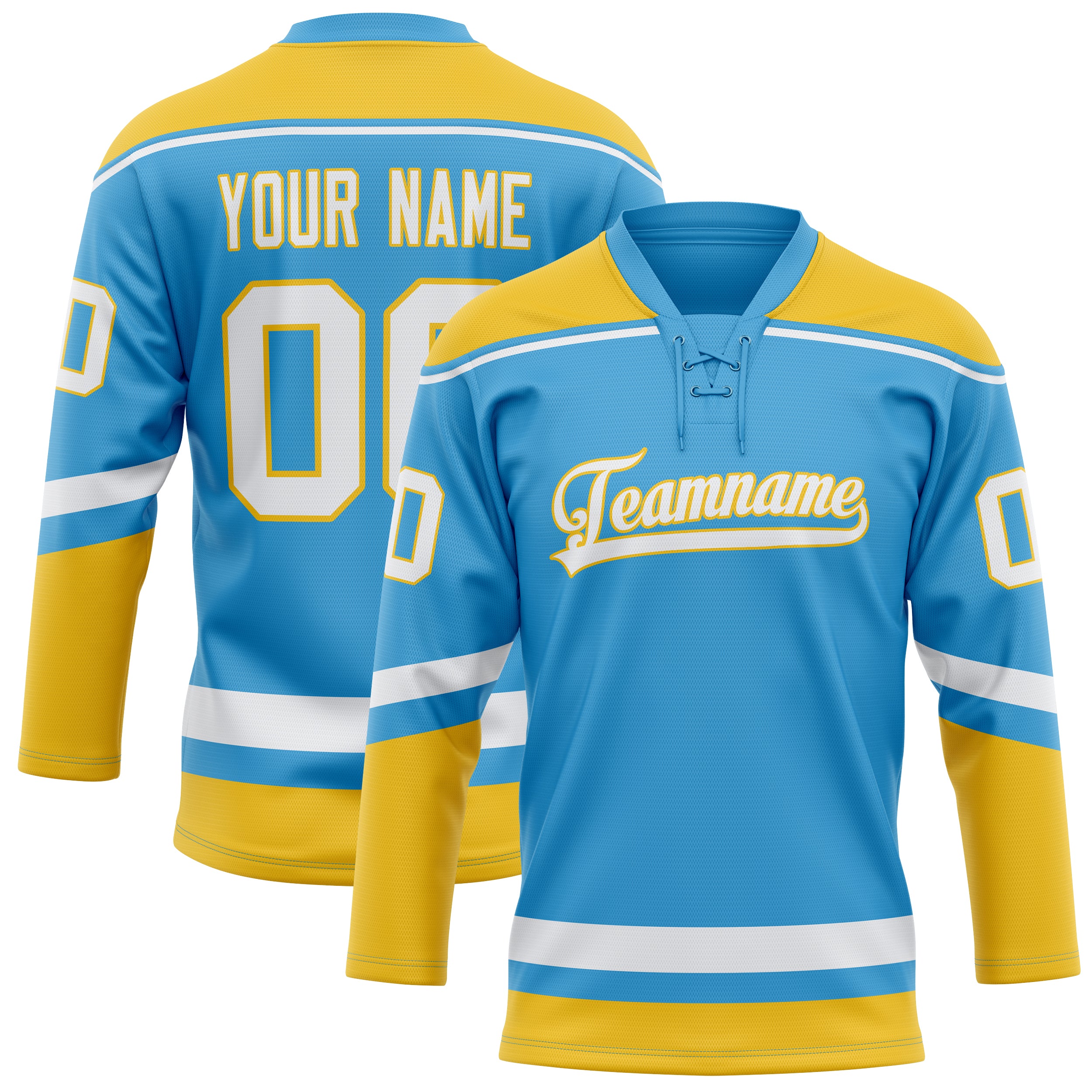 Personalized Sky & Blue Gold Solid Colour Hockey Jersey