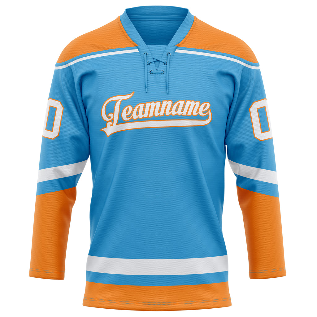Personalized Sky & Blue Orange Solid Colour Hockey Jersey