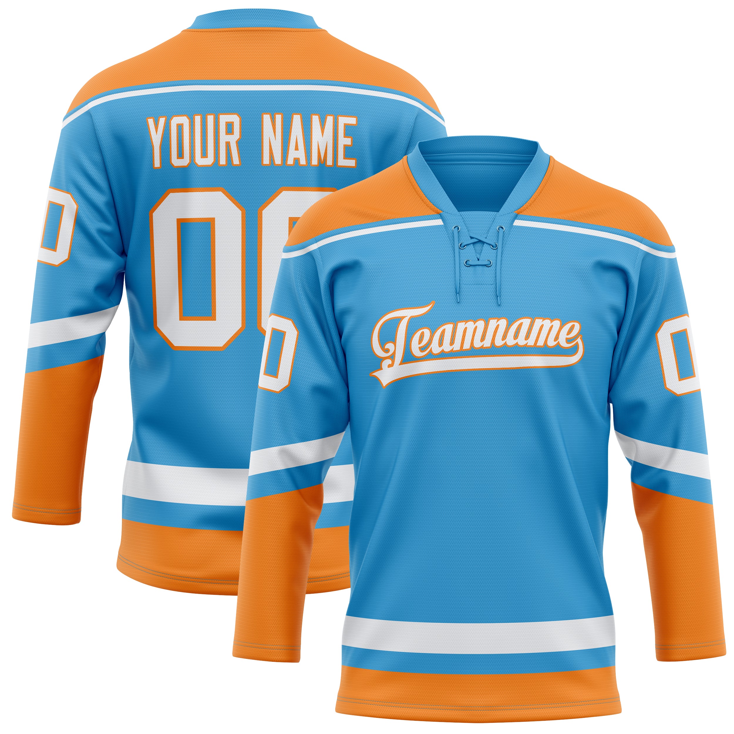 Personalized Sky & Blue Orange Solid Colour Hockey Jersey