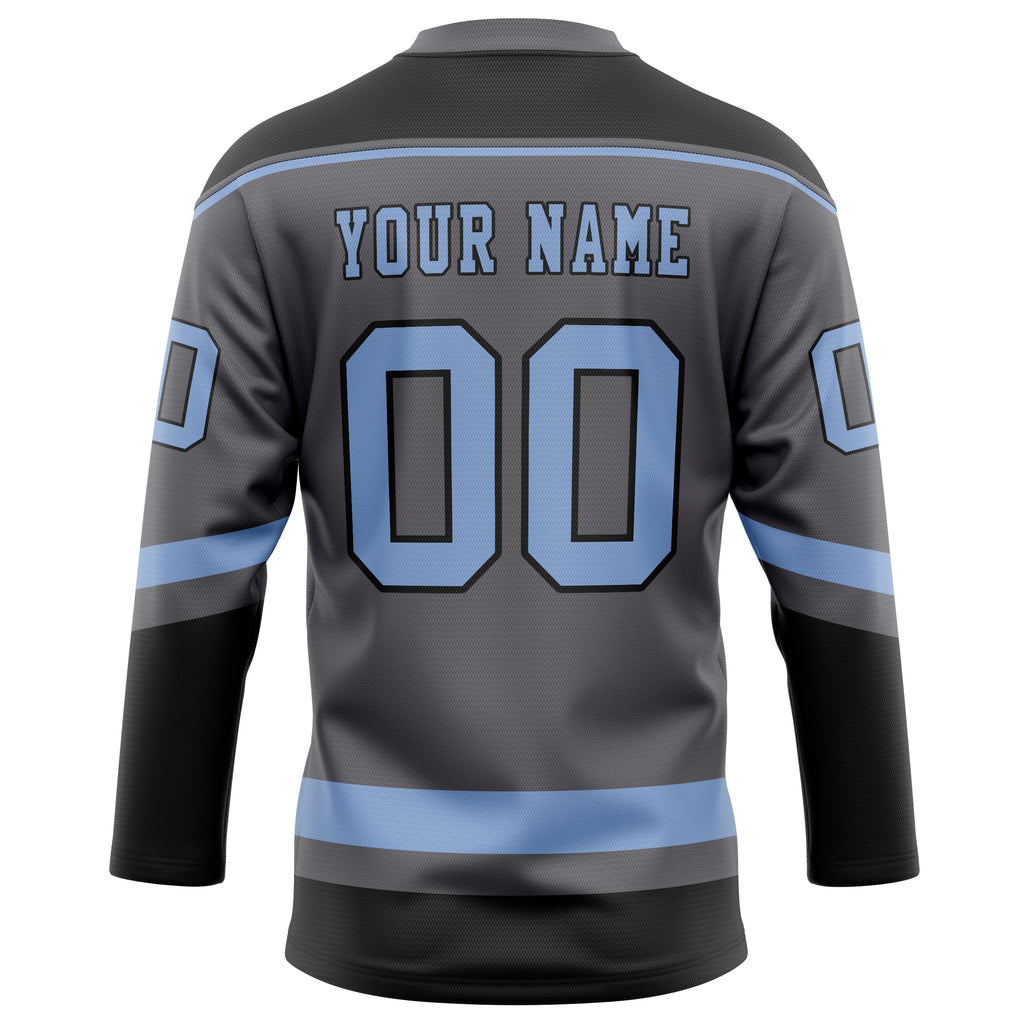 Personalized Steel & Gray Light Blue Solid Colour Hockey Jersey