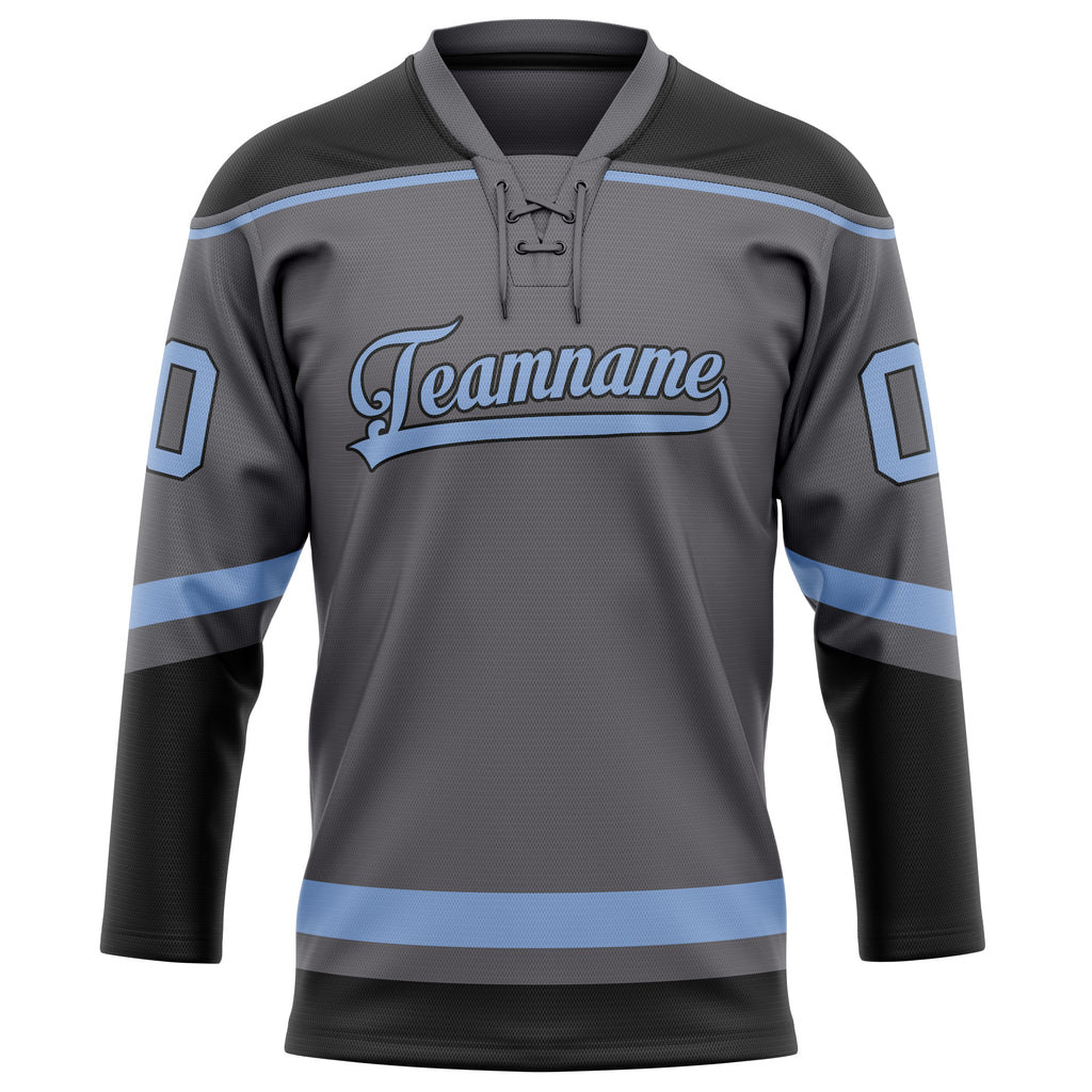 Personalized Steel & Gray Light Blue Solid Colour Hockey Jersey