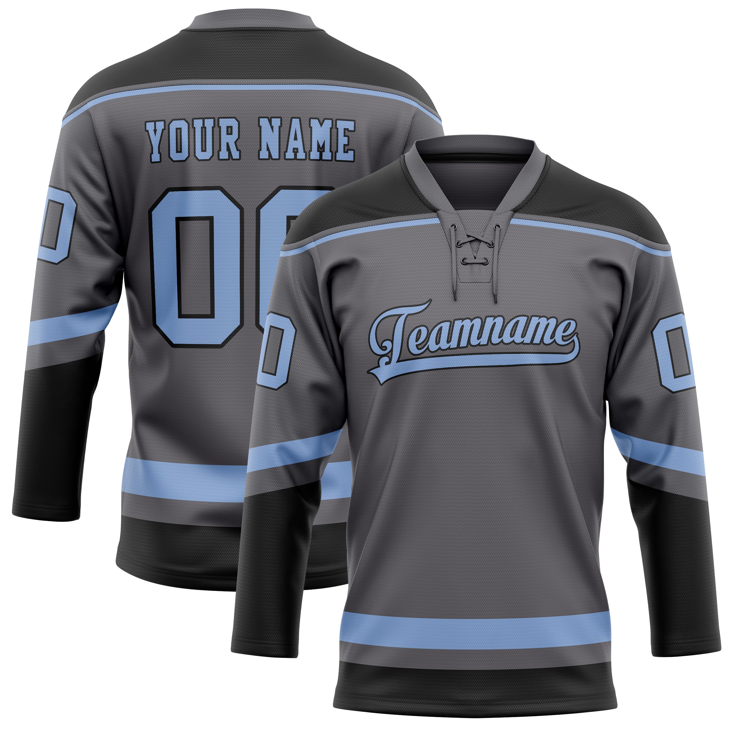 Personalized Steel & Gray Light Blue Solid Colour Hockey Jersey