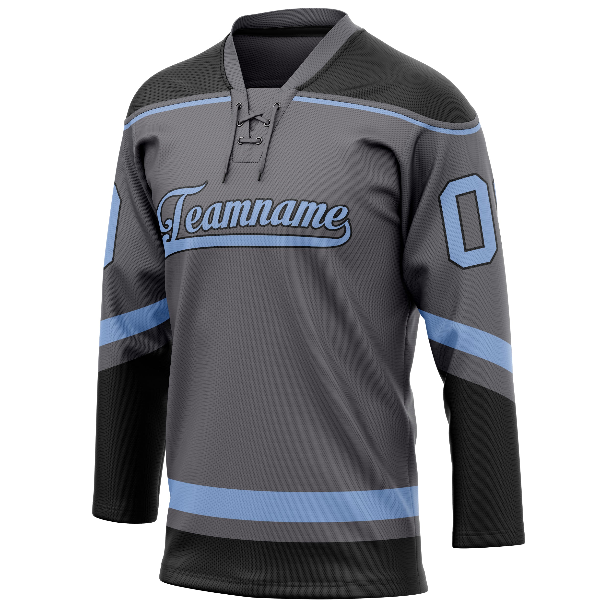 Personalized Steel & Gray Light Blue Solid Colour Hockey Jersey
