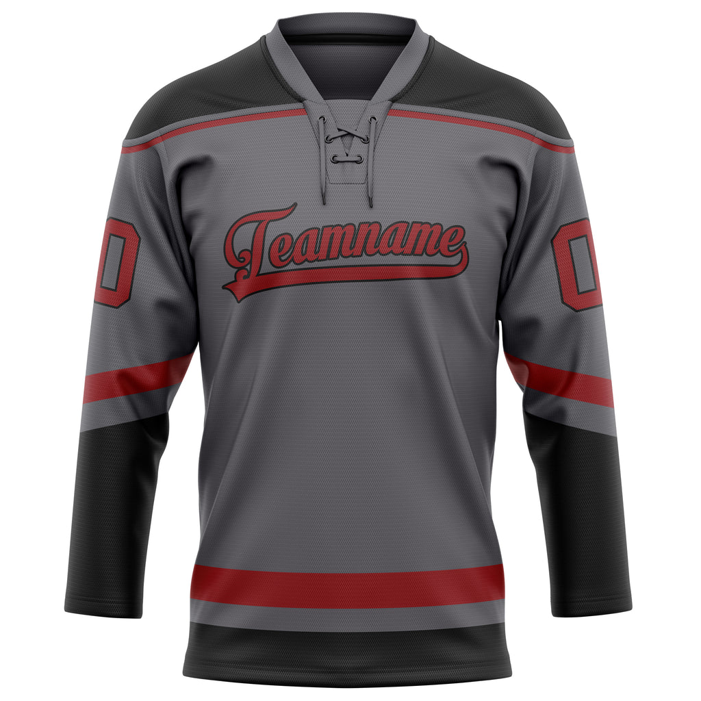 Personalized Steel & Gray Red Solid Colour Hockey Jersey