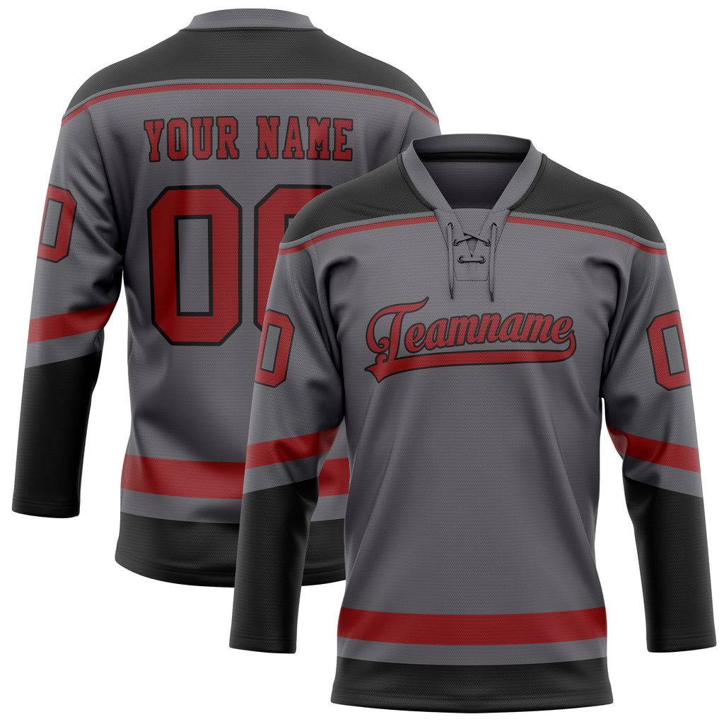 Personalized Steel & Gray Red Solid Colour Hockey Jersey