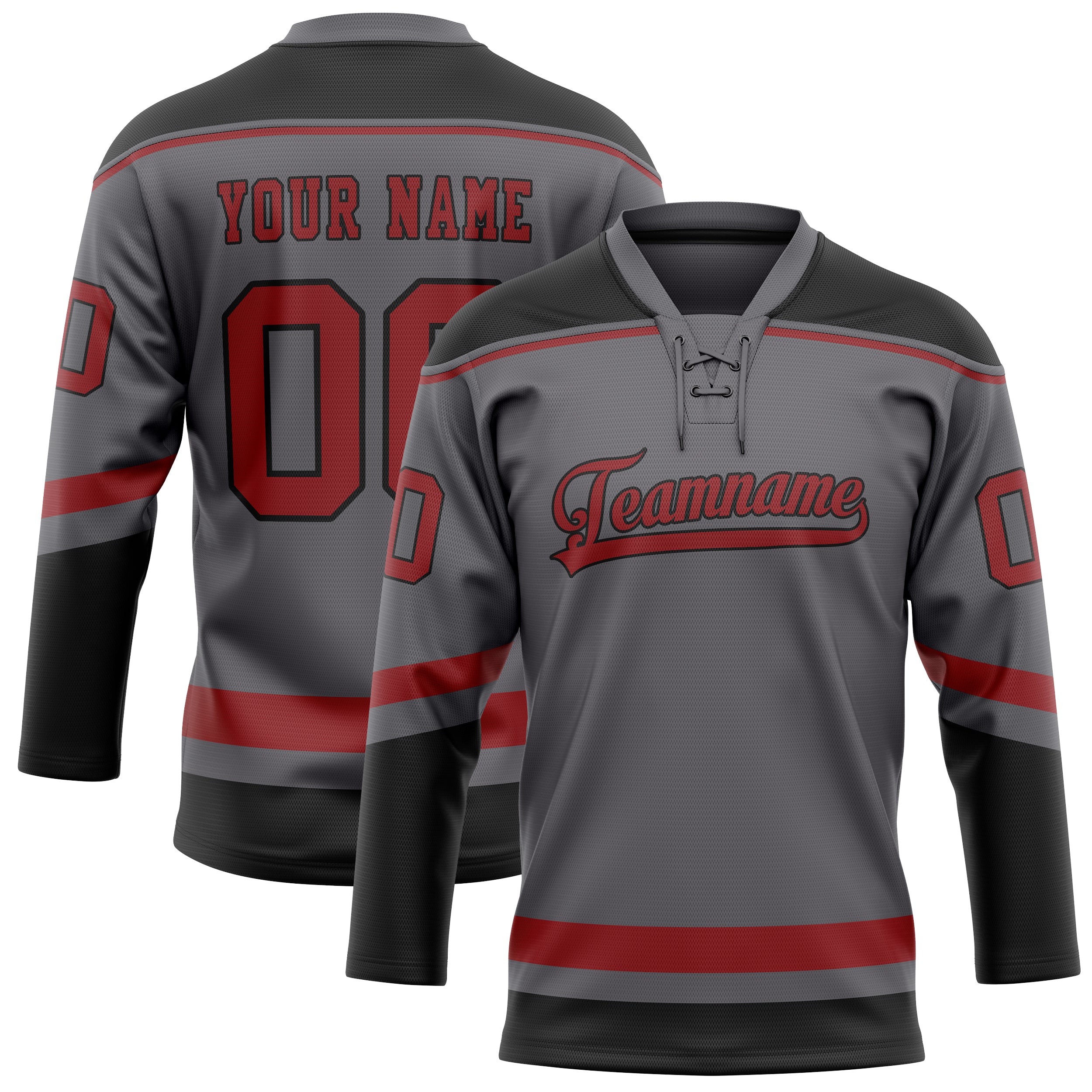 Personalized Steel & Gray Red Solid Colour Hockey Jersey