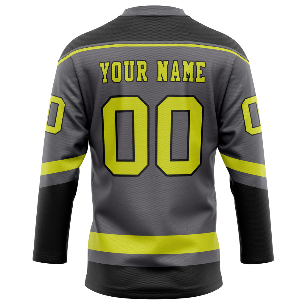 Personalized Steel & Gray Neon Yellow Solid Colour Hockey Jersey