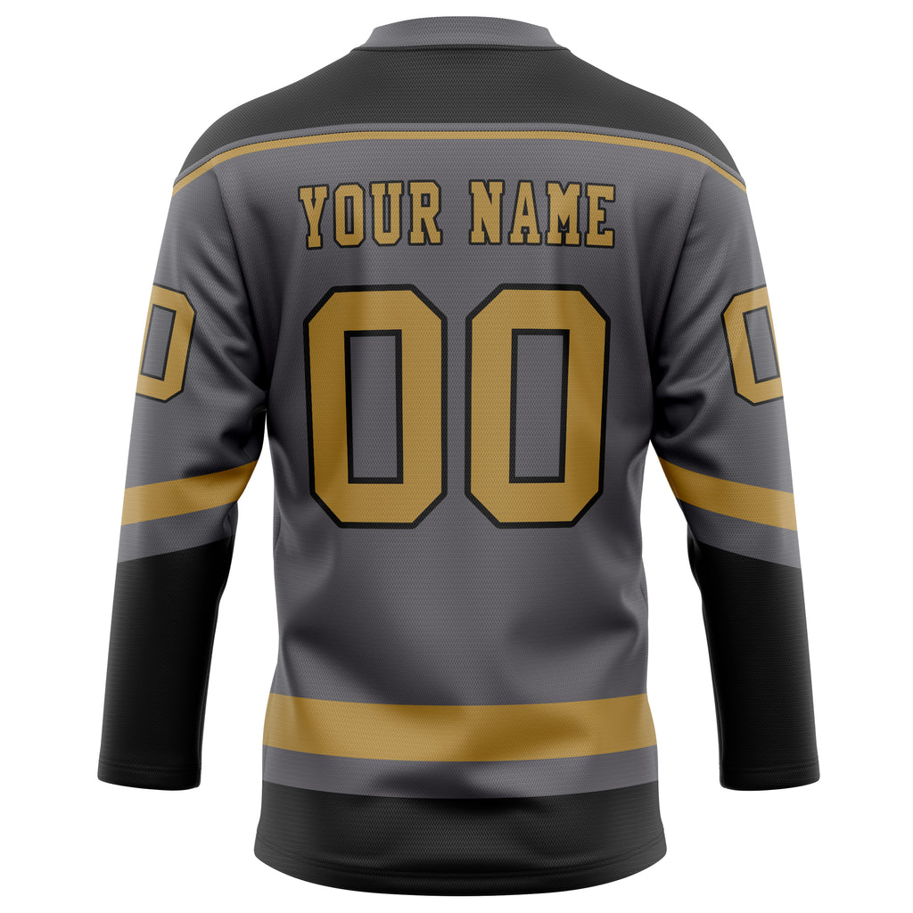 Personalized Steel & Gray Old Gold Solid Colour Hockey Jersey