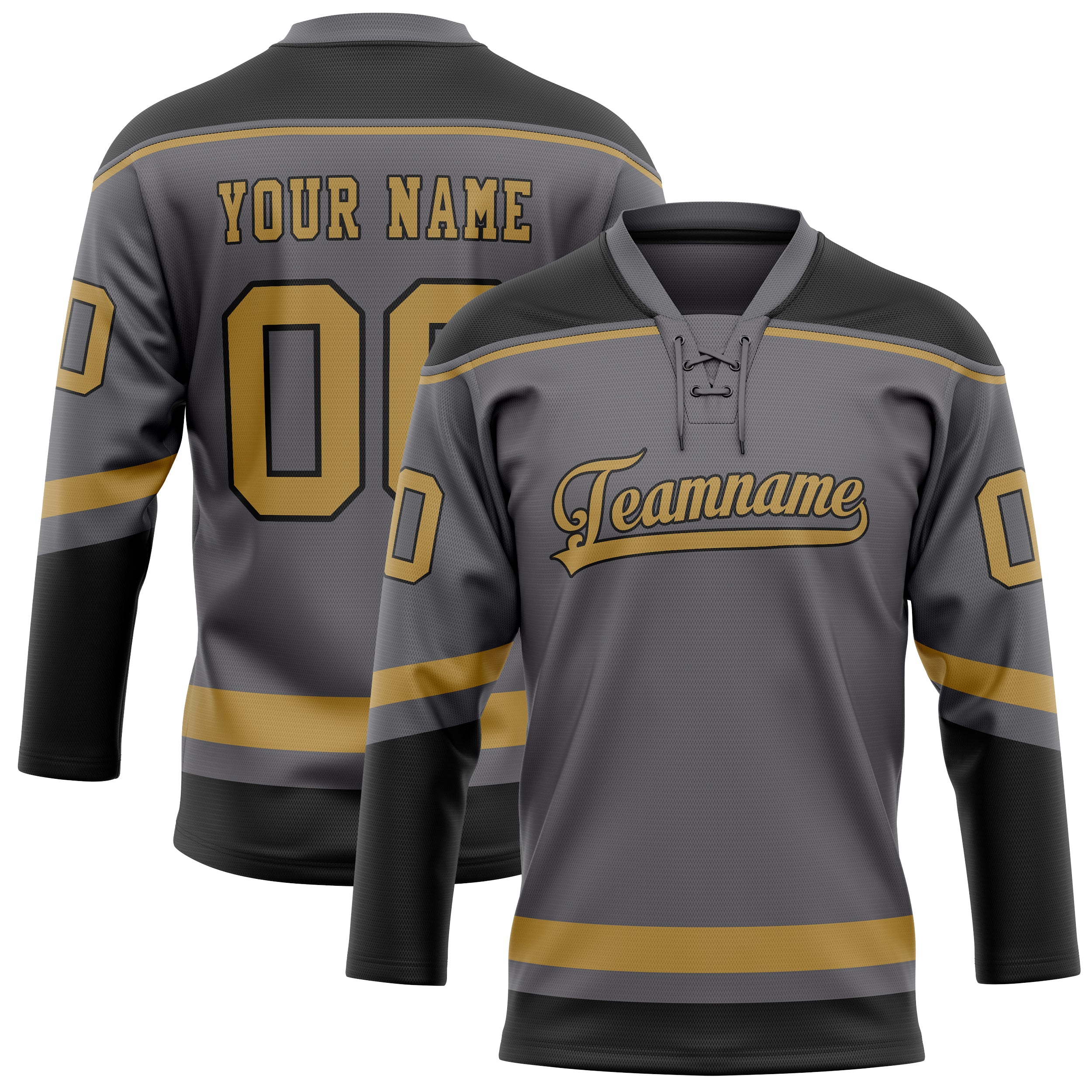 Personalized Steel & Gray Old Gold Solid Colour Hockey Jersey