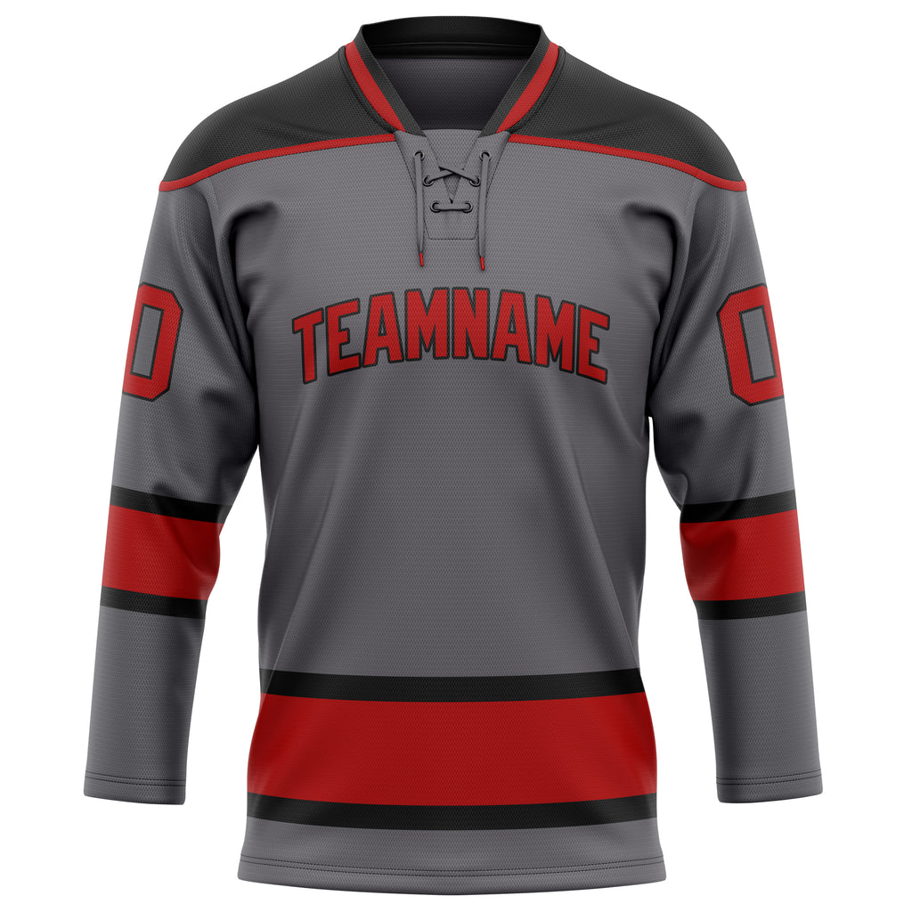 Personalized Steel & Gray Red Solid Colour Hockey Jersey