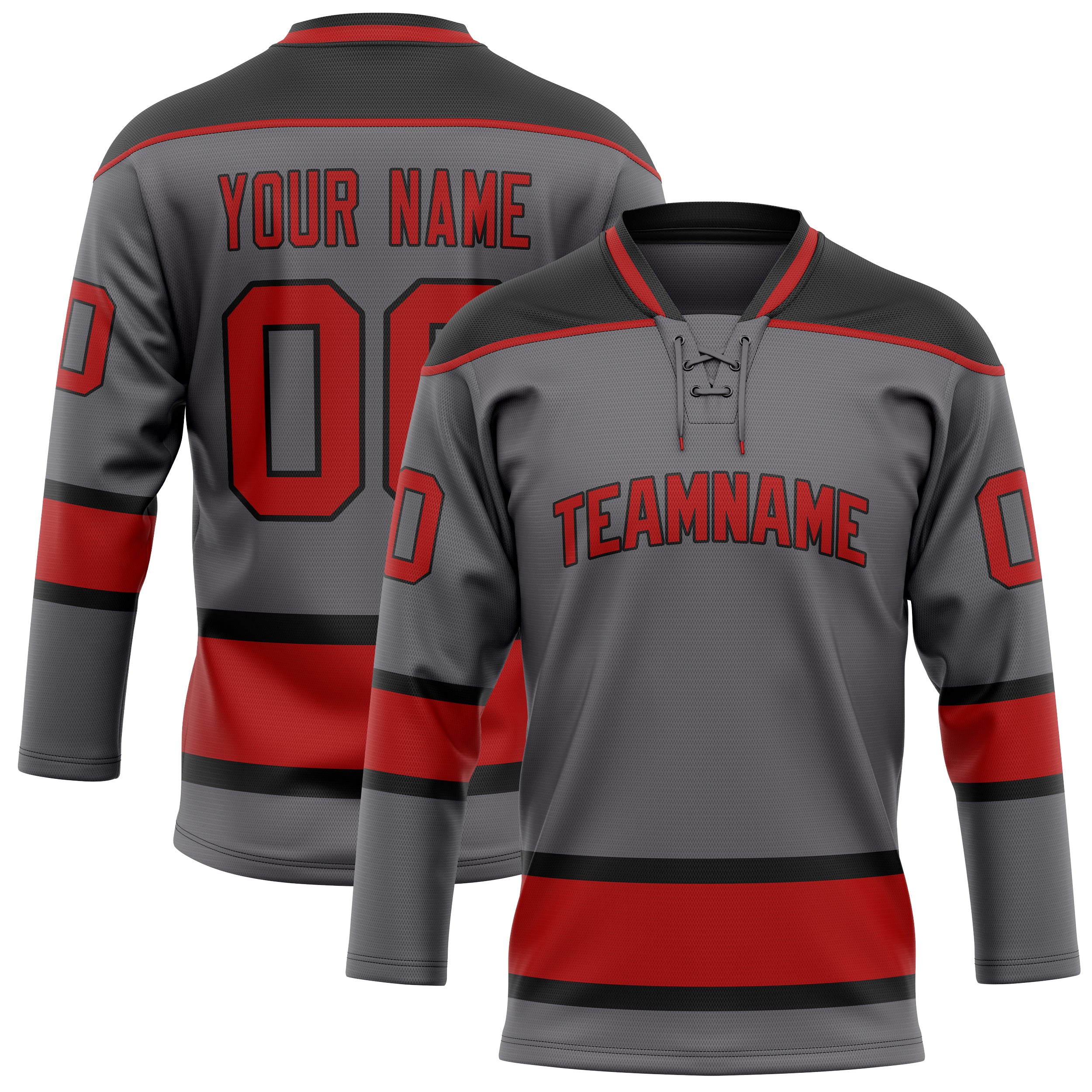 Personalized Steel & Gray Red Solid Colour Hockey Jersey