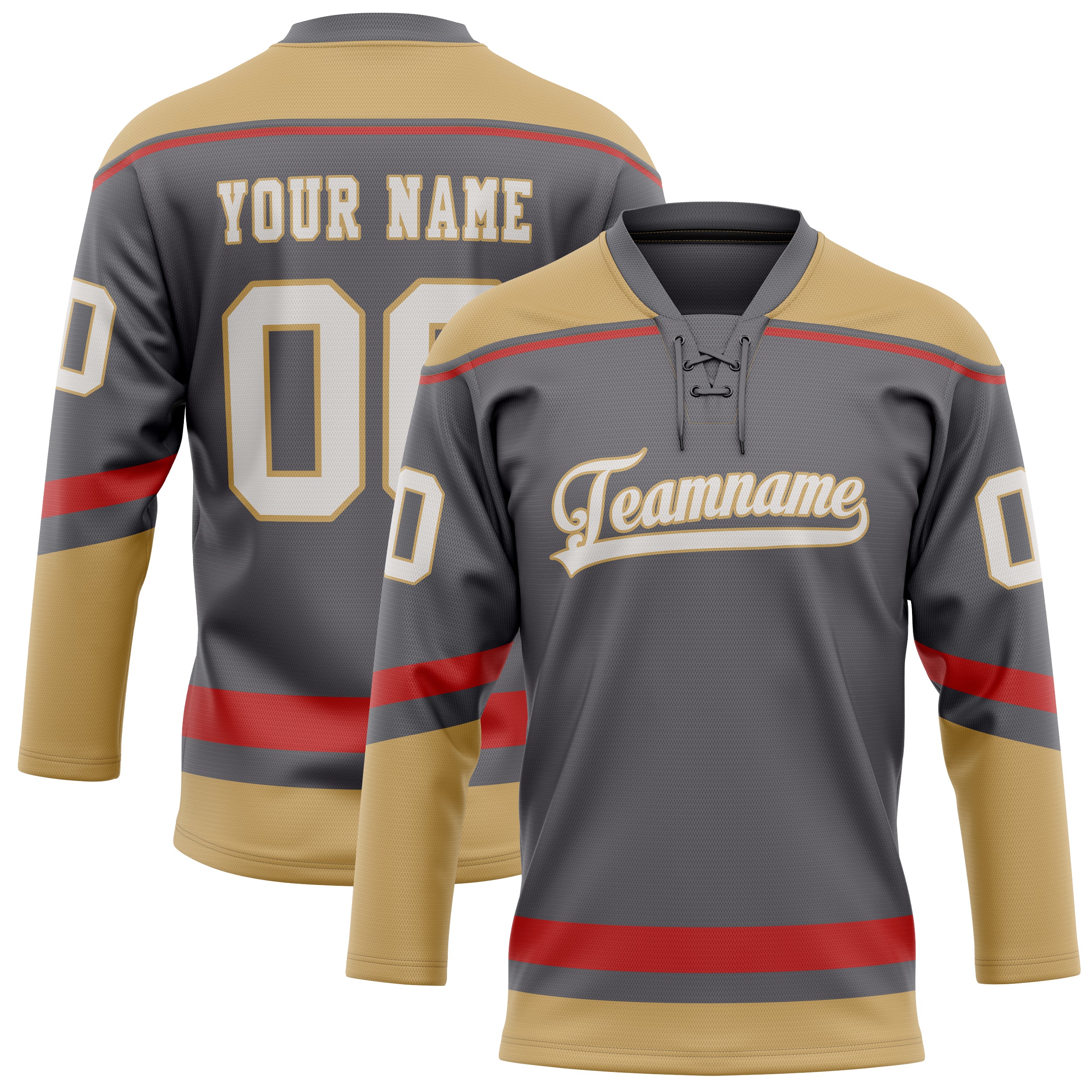 Personalized Steel & Gray Old Gold Solid Colour Hockey Jersey