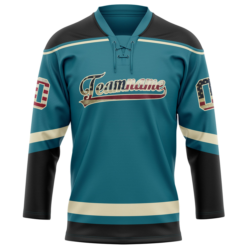 Personalized Teal & Black Solid Colour Hockey Jersey
