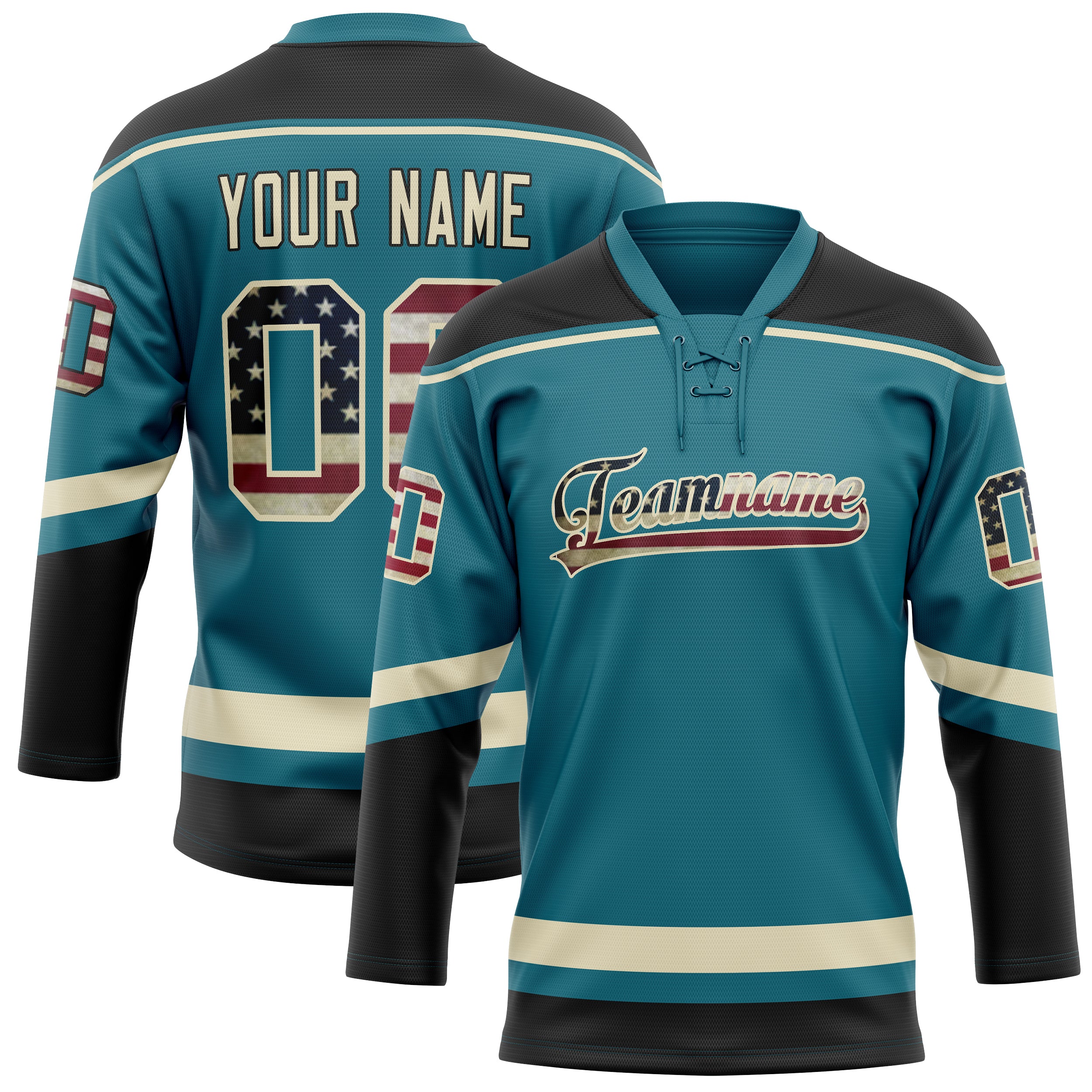 Personalized Teal & Black Solid Colour Hockey Jersey