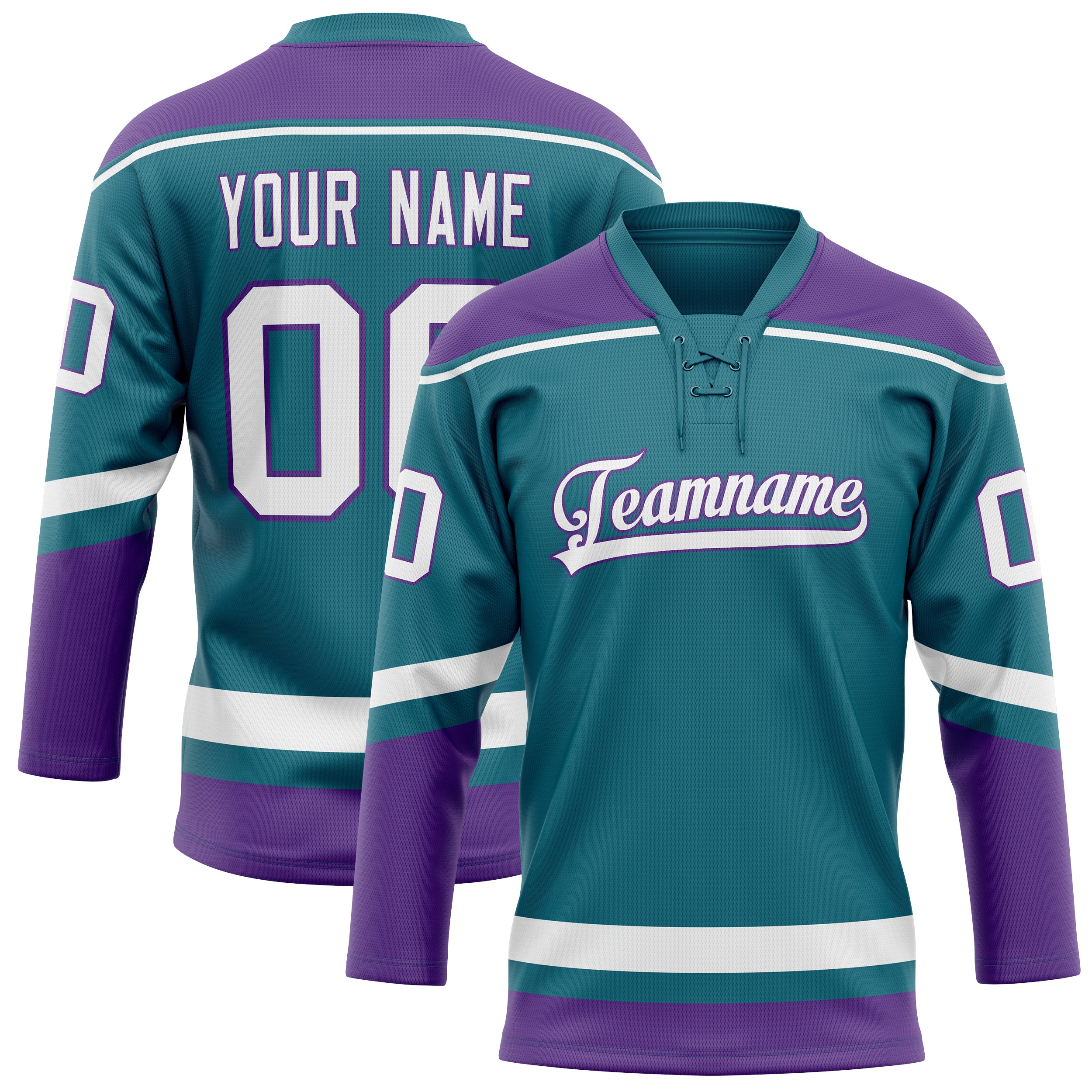 Personalized Teal & Purple Solid Colour Hockey Jersey