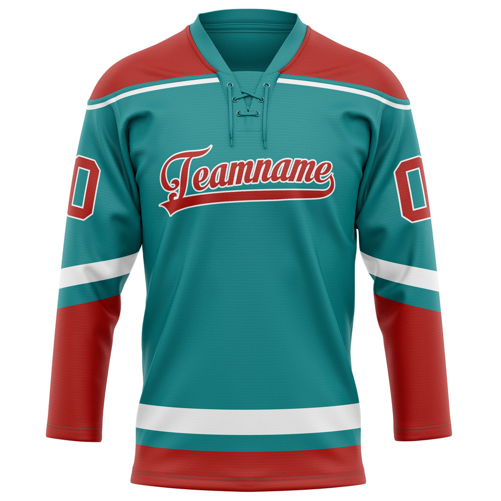 Personalized Teal & Red Solid Colour Hockey Jersey