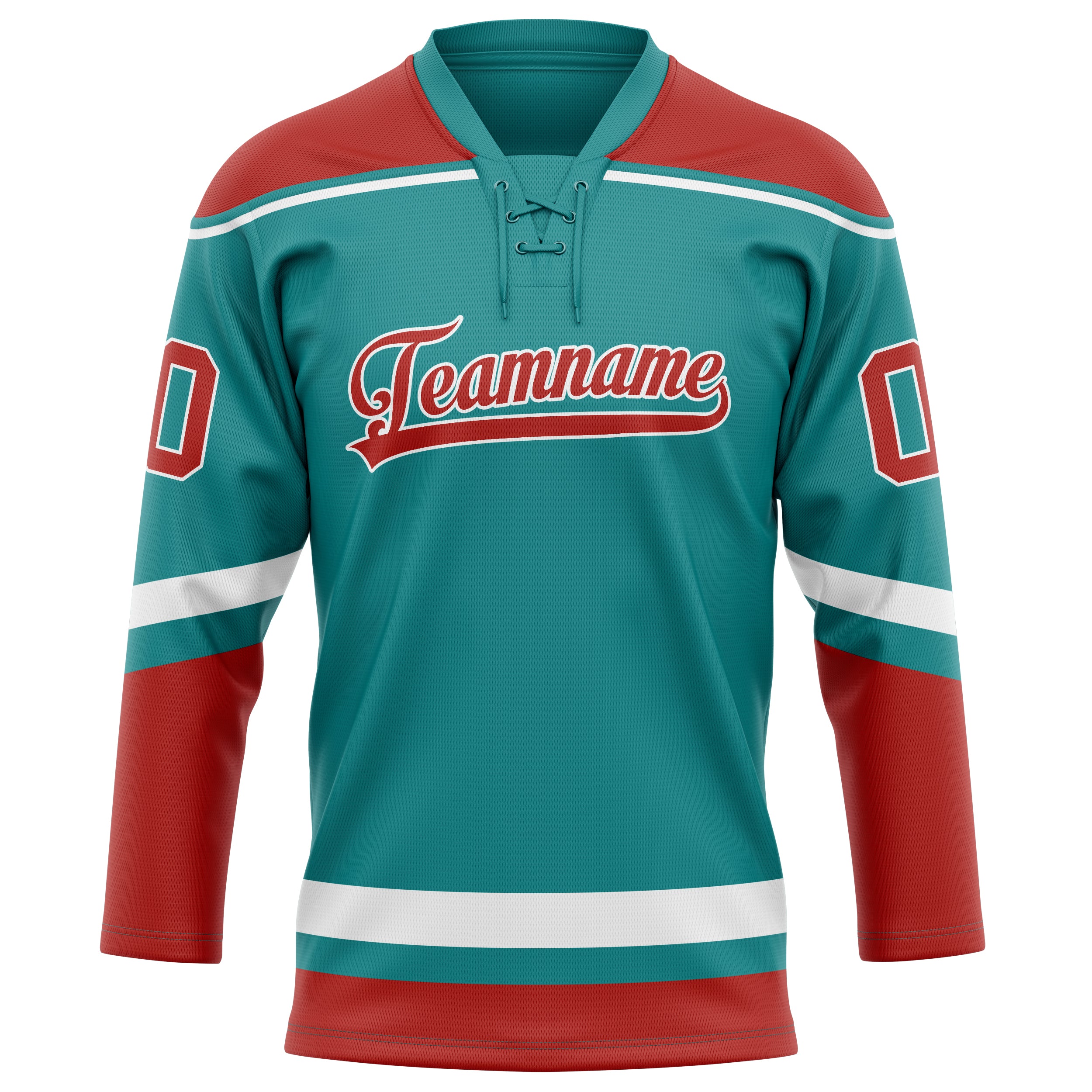 Personalized Teal & Red Solid Colour Hockey Jersey
