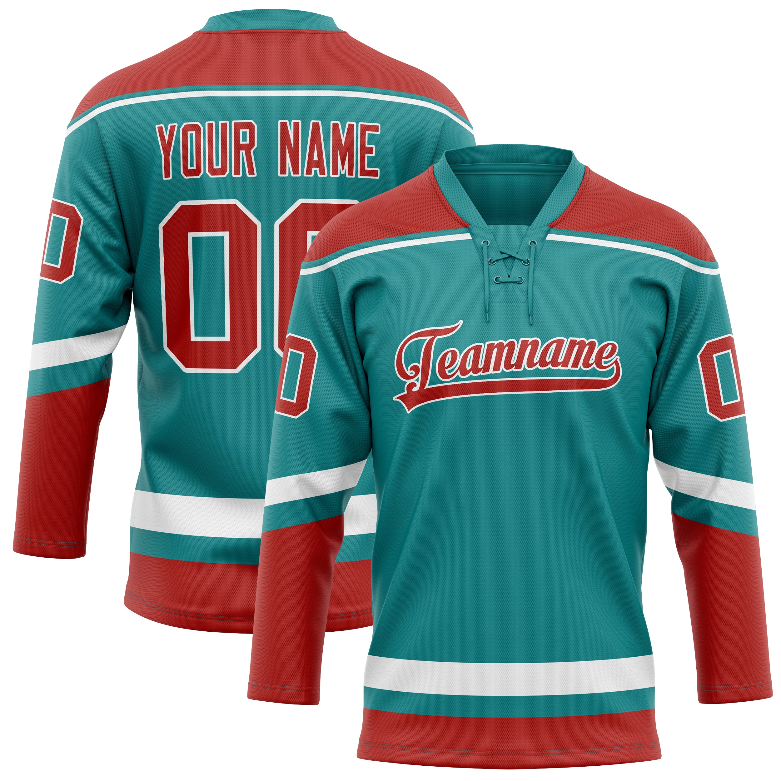 Personalized Teal & Red Solid Colour Hockey Jersey