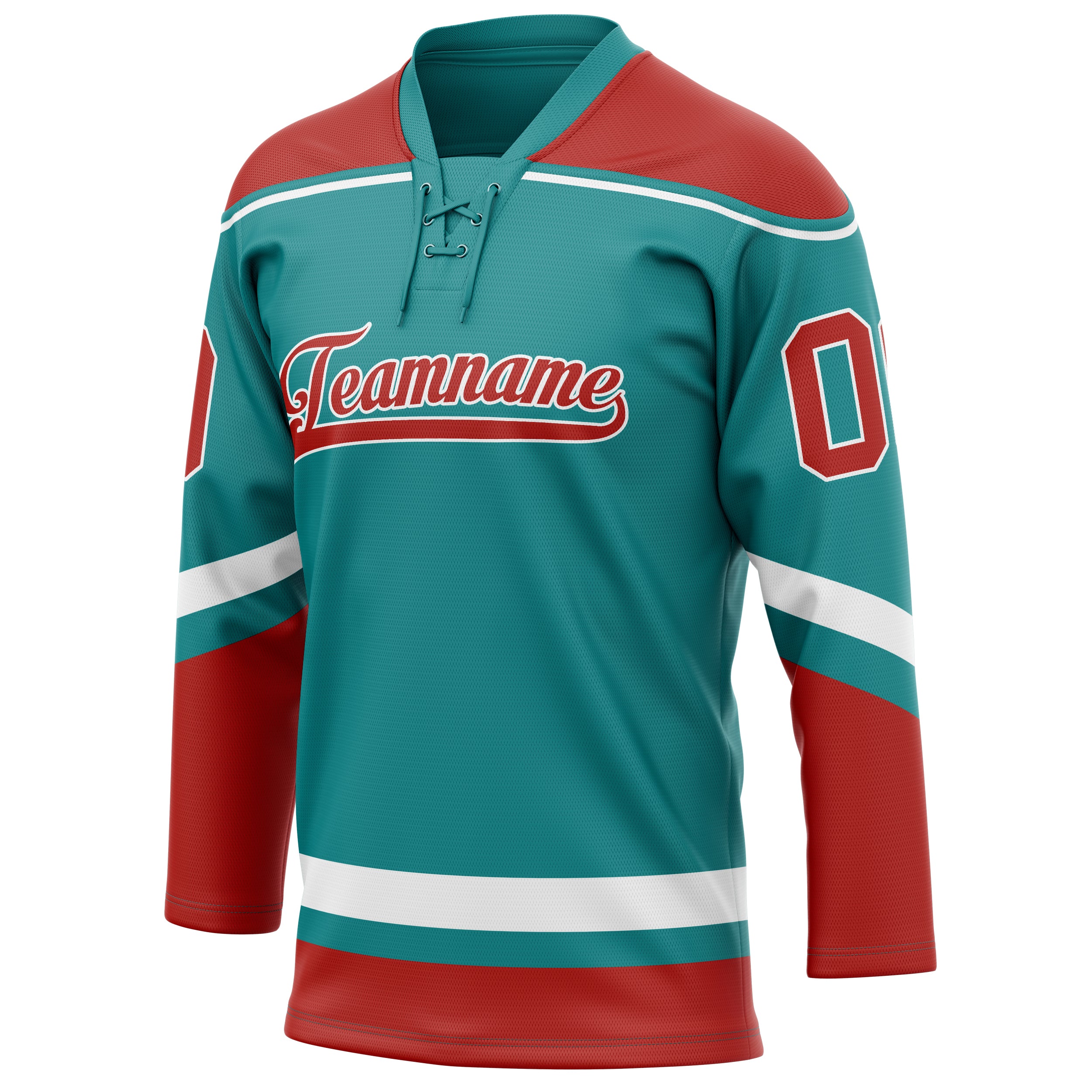 Personalized Teal & Red Solid Colour Hockey Jersey