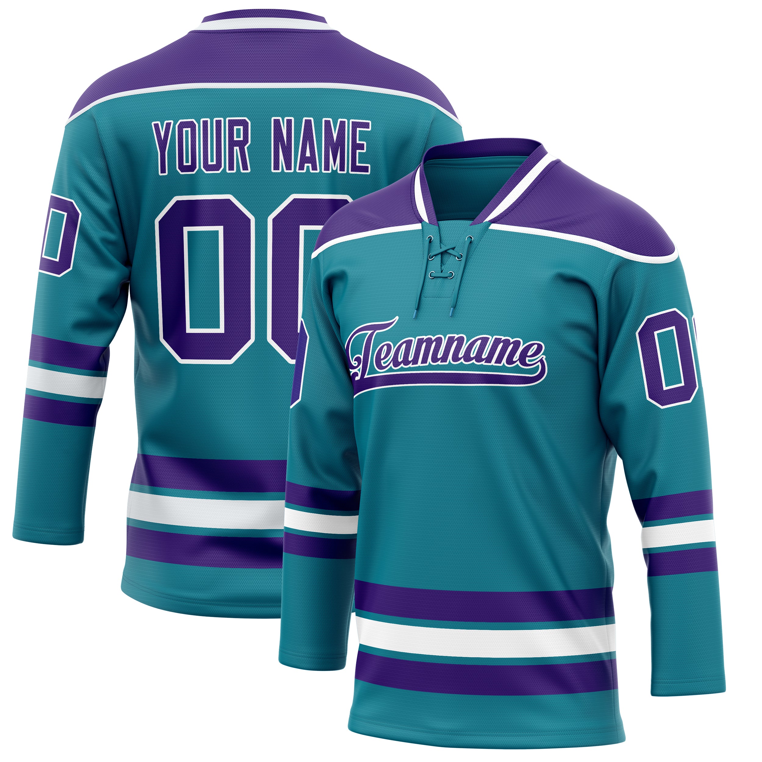 Personalized Teal & Purple Solid Colour Hockey Jersey