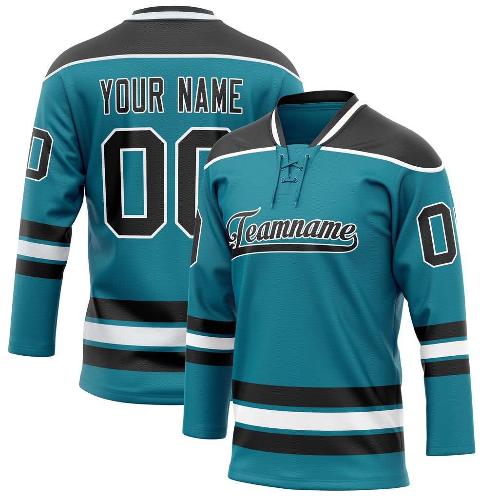 Personalized Teal & Black Solid Colour Hockey Jersey