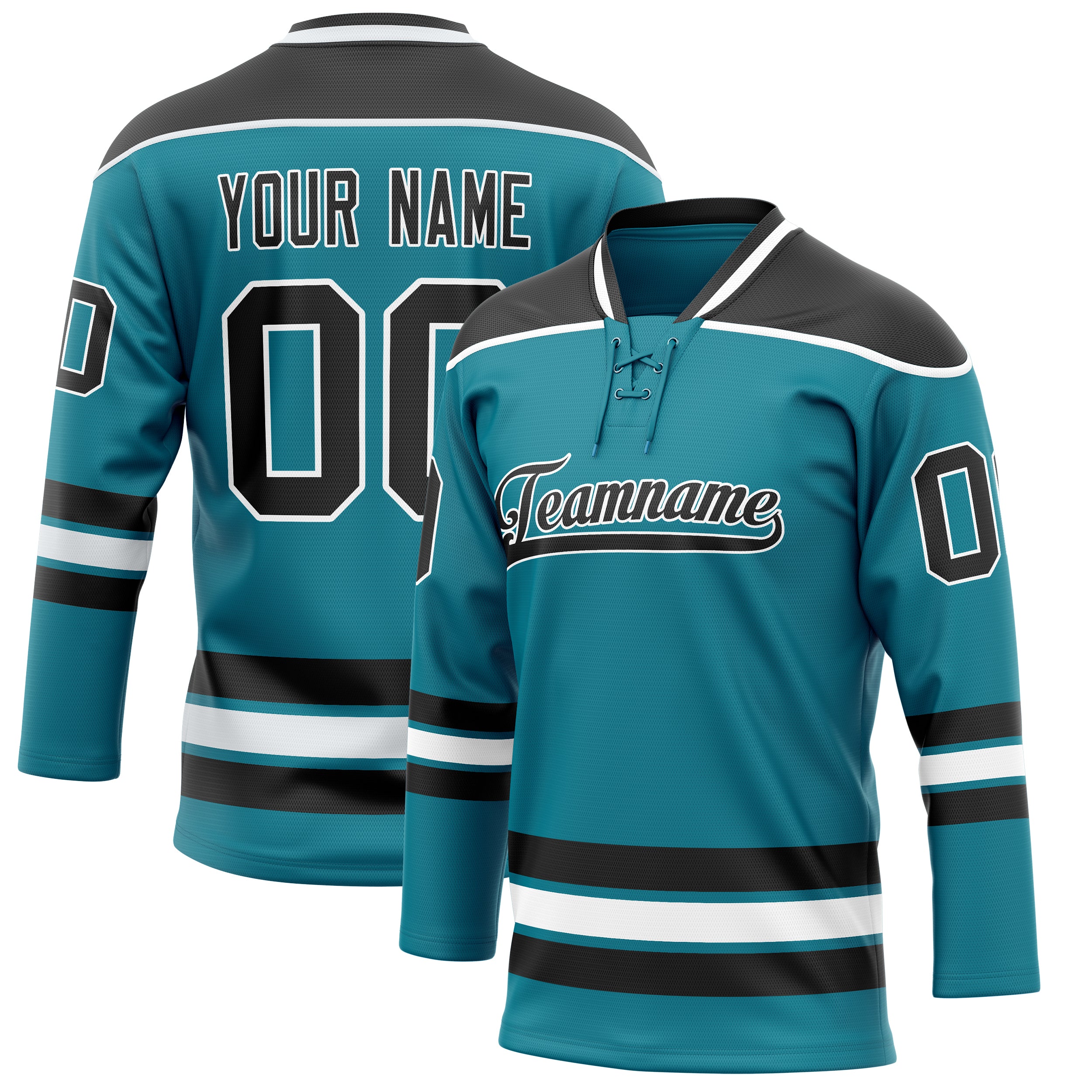 Personalized Teal & Black Solid Colour Hockey Jersey
