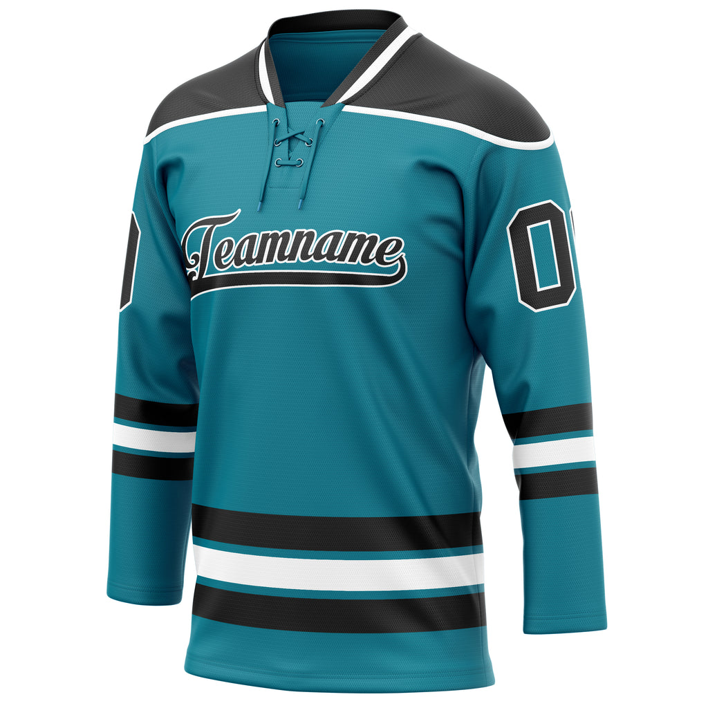 Personalized Teal & Black Solid Colour Hockey Jersey