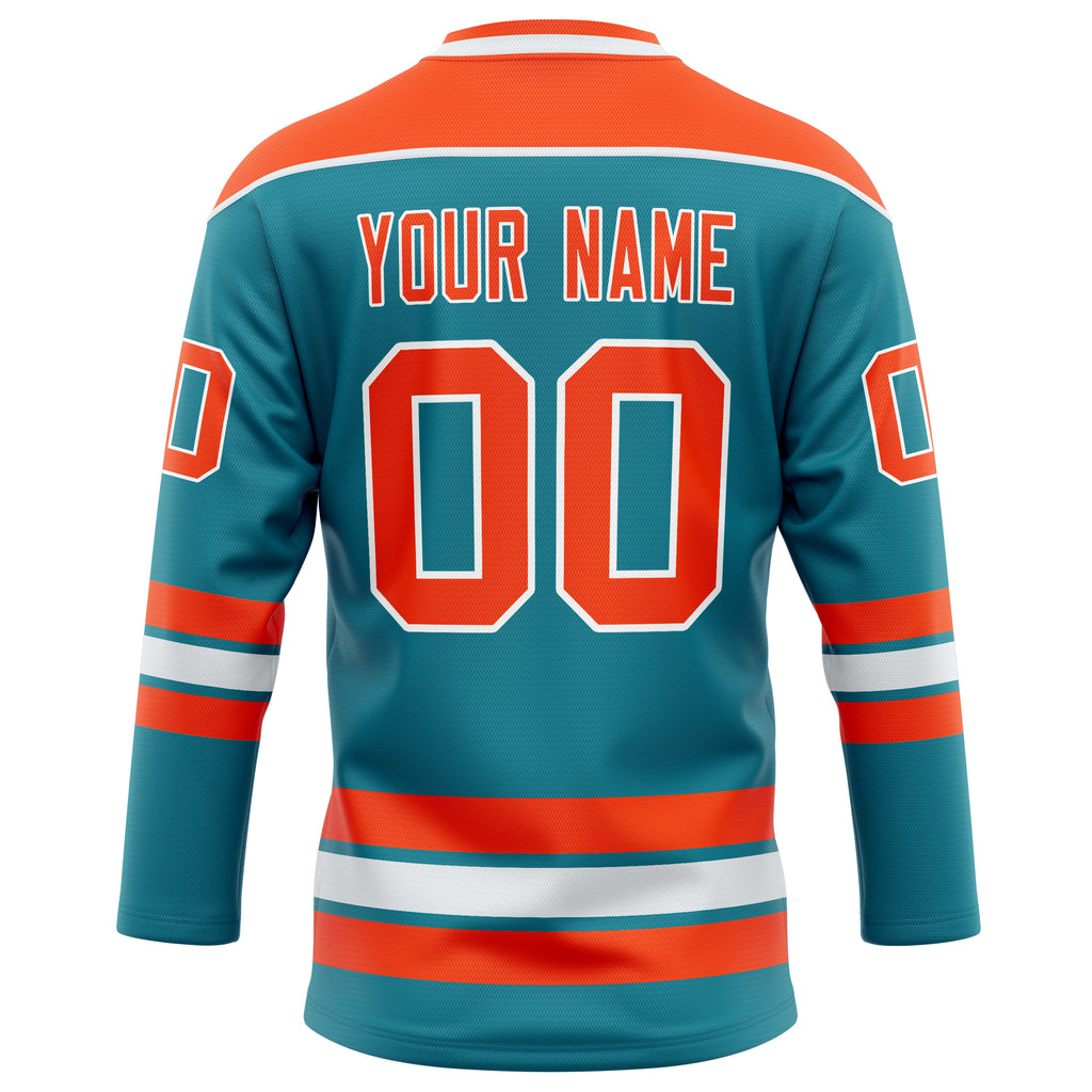 Personalized Teal & Orange Solid Colour Hockey Jersey