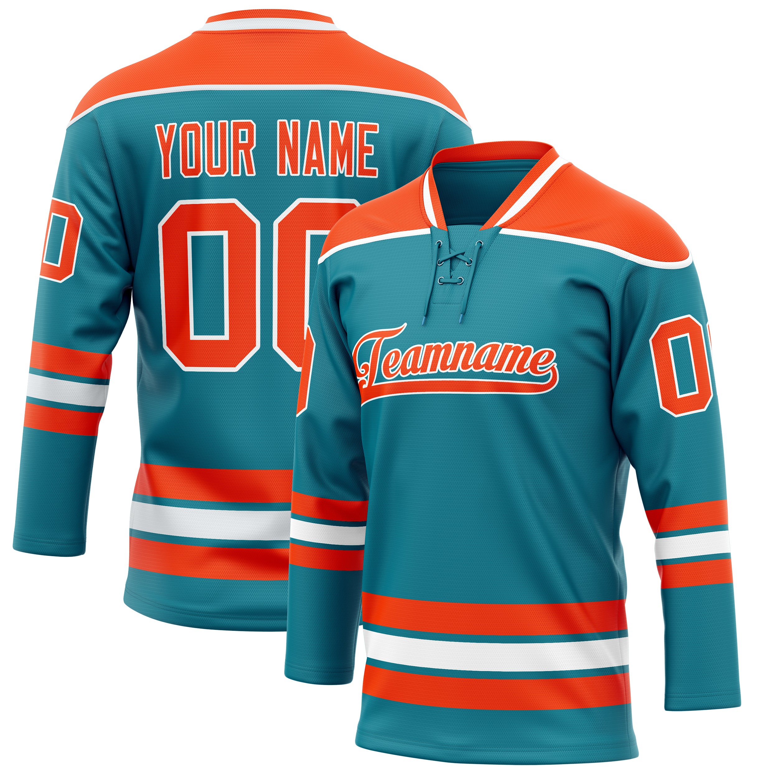 Personalized Teal & Orange Solid Colour Hockey Jersey