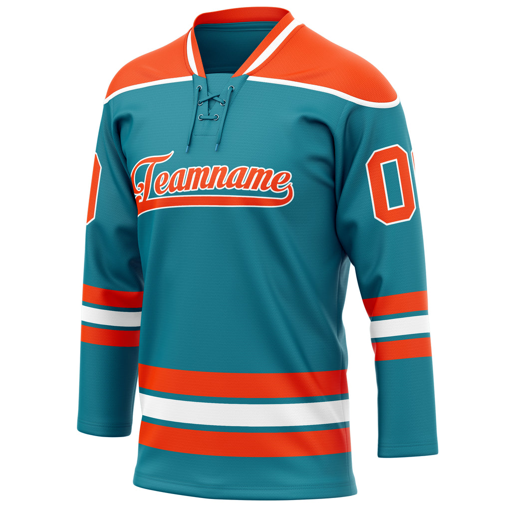 Personalized Teal & Orange Solid Colour Hockey Jersey