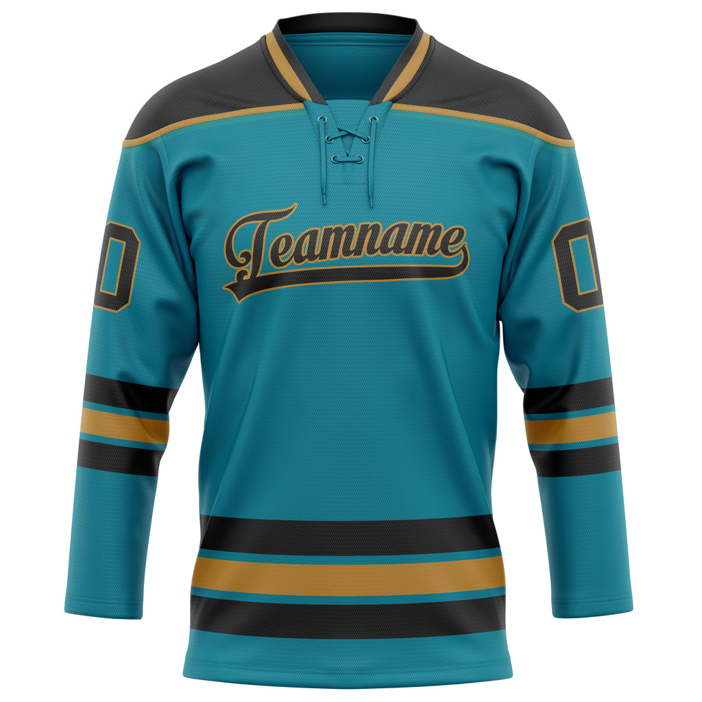 Personalized Teal & Black Solid Colour Hockey Jersey