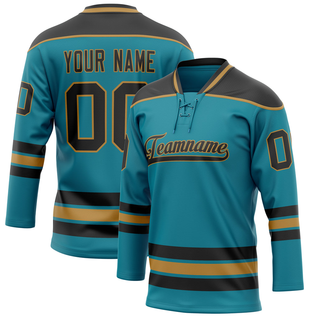 Personalized Teal & Black Solid Colour Hockey Jersey